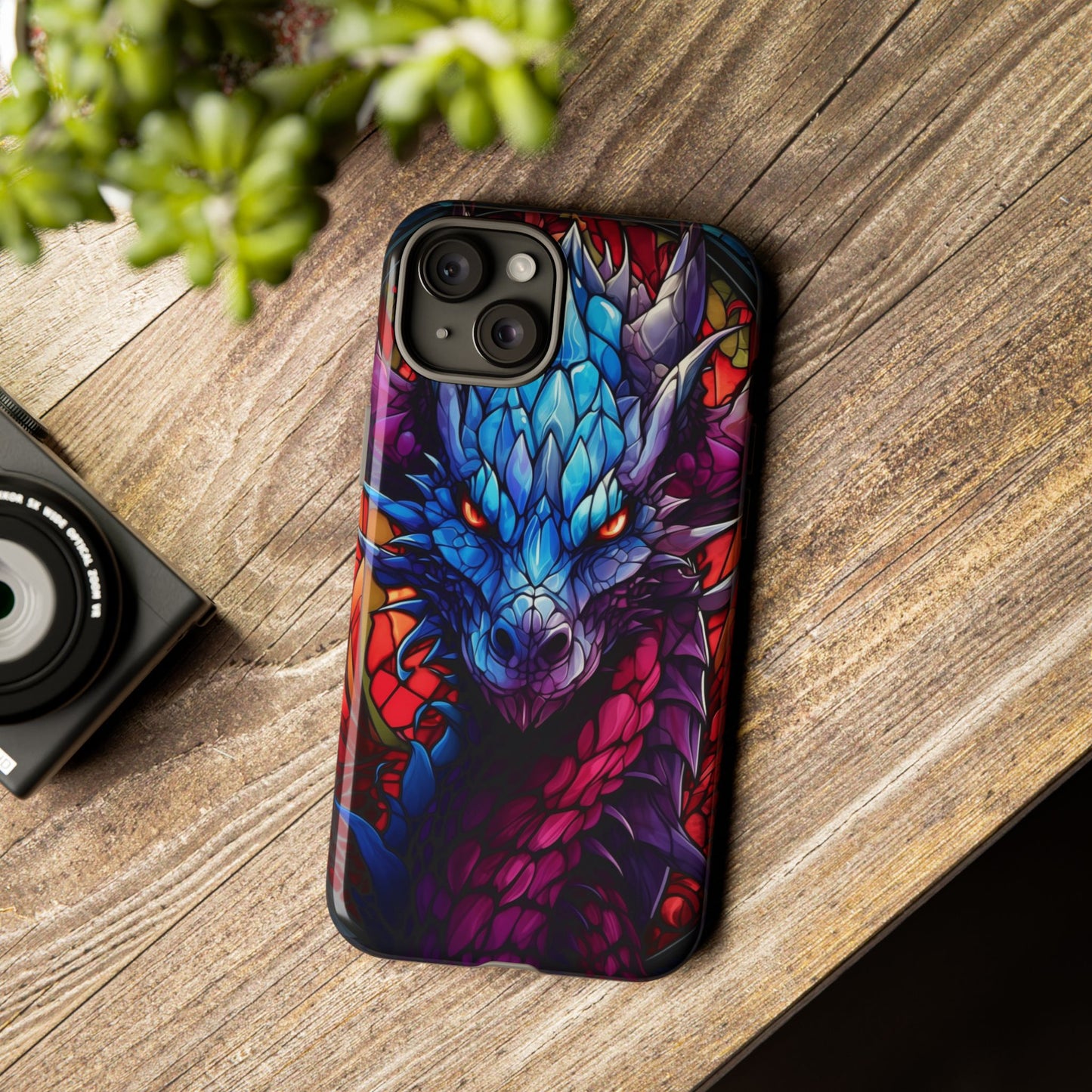 Colorful Blue Dragon Stained Glass Design Phone Case - Tough and Stylish Protection for Your Device, iPhone, Samsung, DND, Fantasy