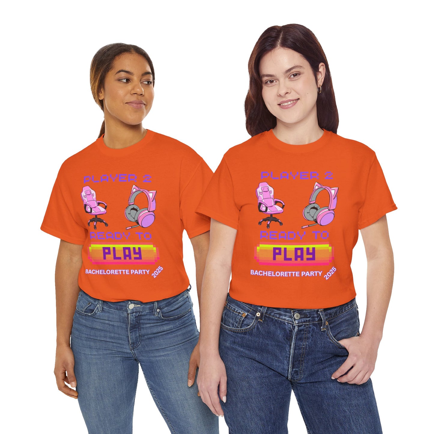 Gamer Girl Bachelorette Party 2025 Tee - 'Player 2 Ready to Play' Unisex Heavy Cotton T-Shirt, Video Game, Gaming, Console, PC, Tech, Geek, Squad, Nerd