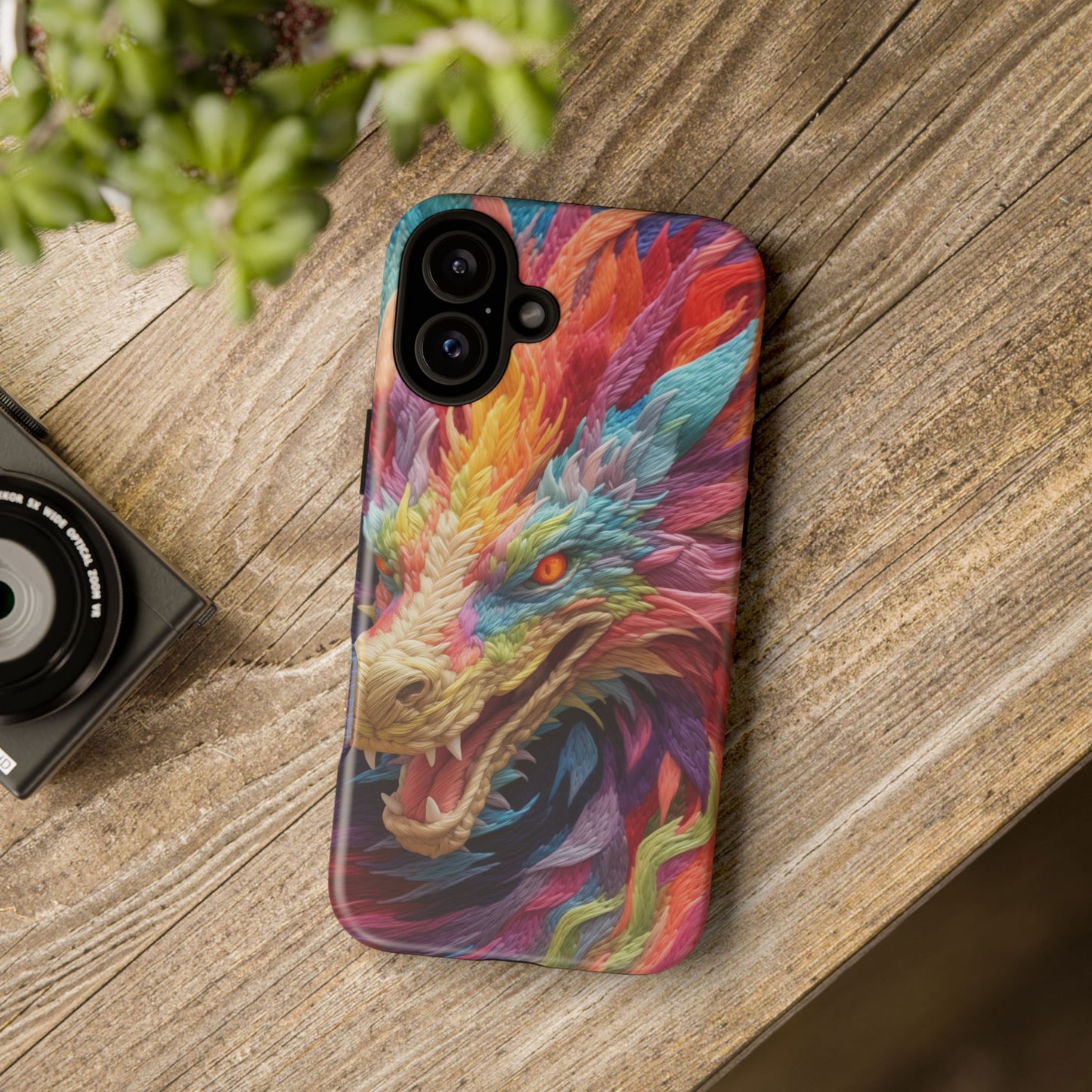 Vibrant 3D Embroidery Embroidered Rainbow Dragon Phone Case - Tough Protection for Fantasy Lovers, DND, RPG, TTRPG, Geek, Nerd