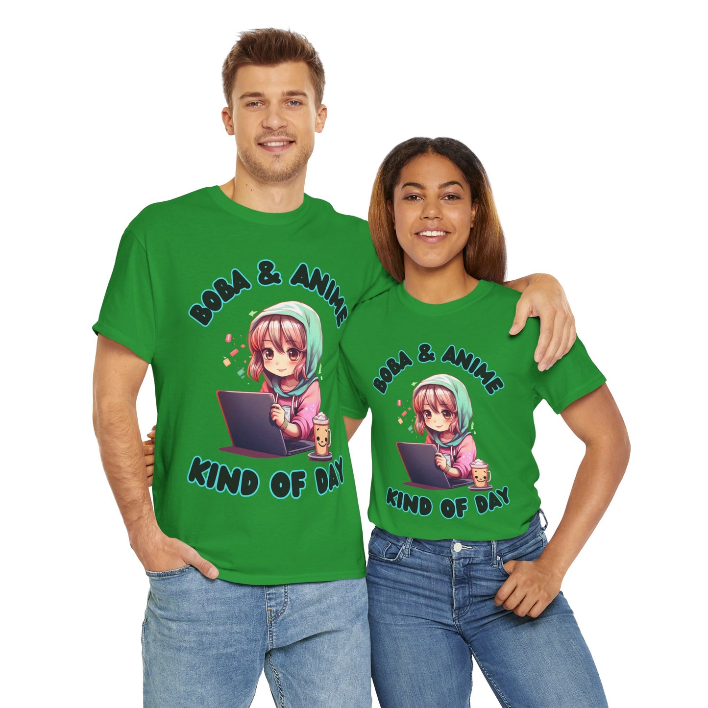 Cute Kawaii Chibi Girl Boba & Anime Unisex Heavy Cotton Tee Shirt T-Shirt - Perfect for Relaxing Days, Weeb, Otaku, Geek, Nerd