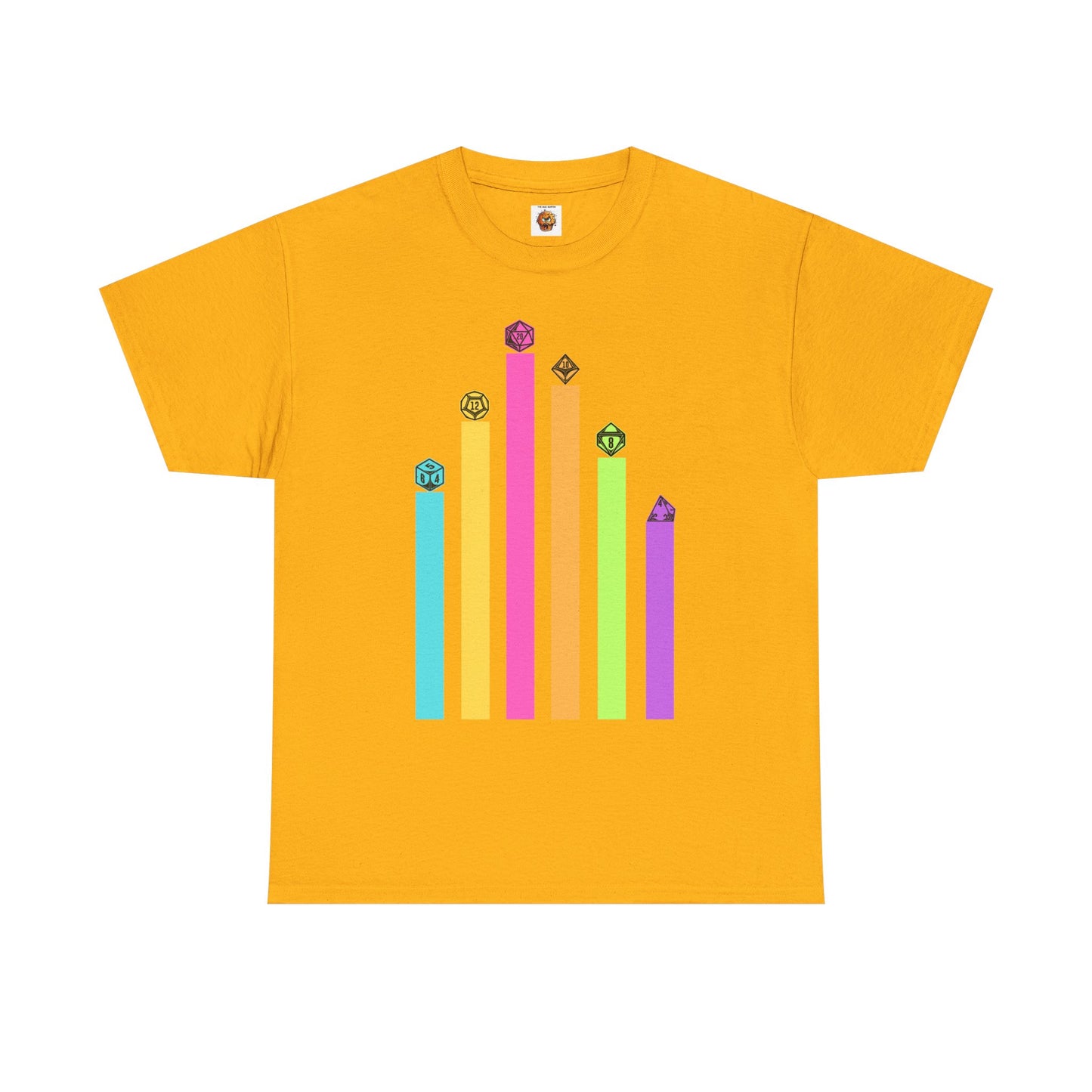 Vintage Minimalist Geeky Polyhedral Falling Retro Rainbow Dungeons and Dragons DND Unisex Heavy Cotton Tee Shirt - RPG, TTRPG, Roleplaying, Geek, Nerd