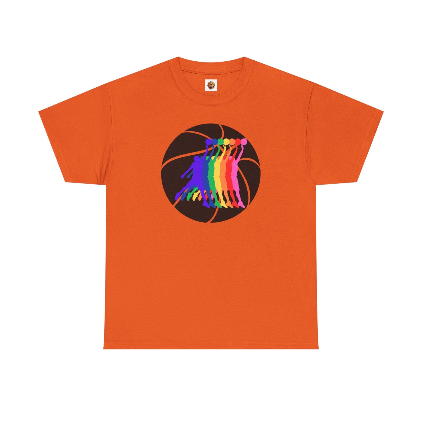 Basketball Player Silhouette Rainbow Colorful Graphic Unisex Heavy Cotton Tee, Vibrant Art Shirt, LGBTQ+ Pride Tee, Casual Wear, Summer Fashion, Hoops