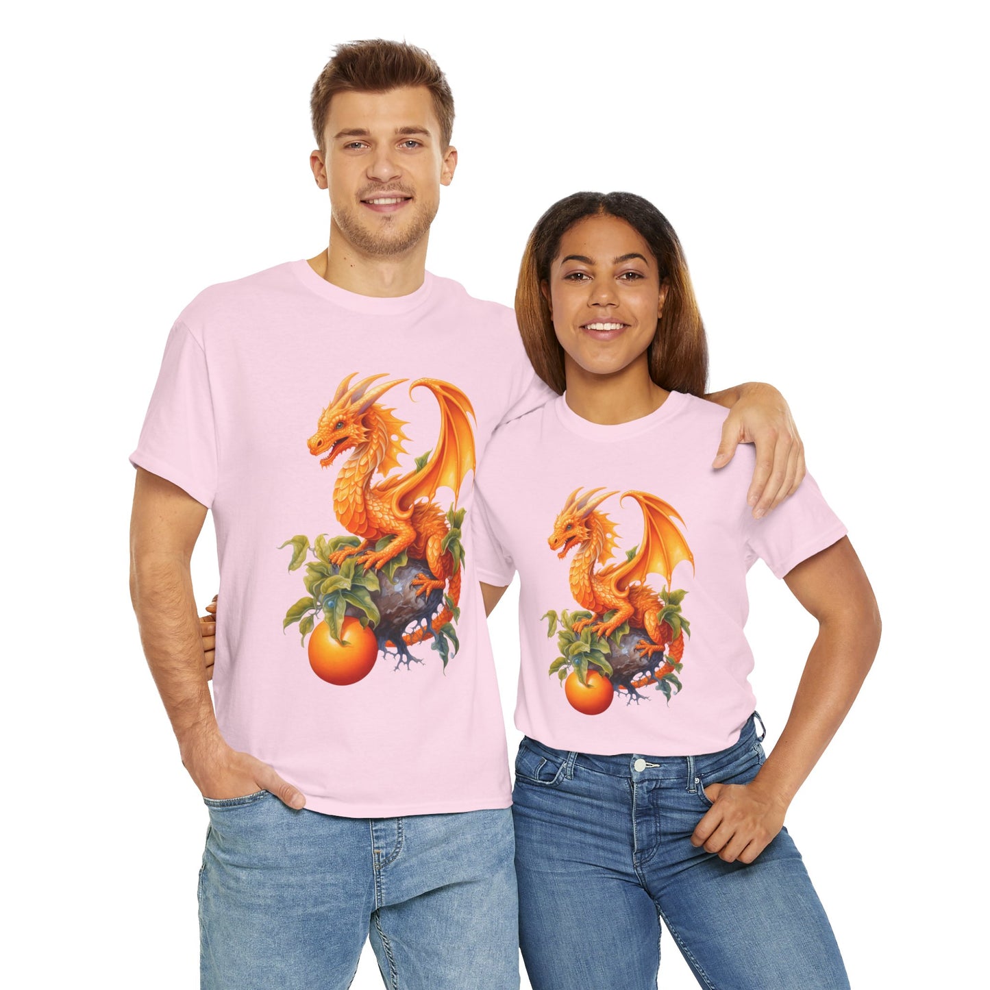 Vintage Orange Fruit Dragon Unisex Heavy Cotton Tee, Graphic T-Shirt, Gift for Dragon Lovers, Fantasy Apparel, Casual Wear, Fruit Of The Spirit, RPG, Geek, Nerd