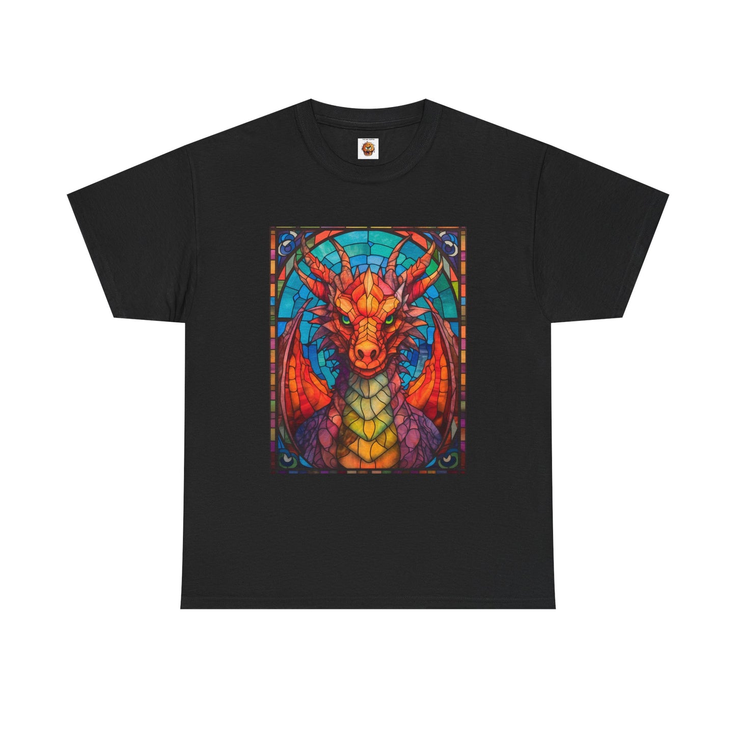 Dungeons And Dragons DND Stained Glass Red Dragon Tee Shirt - Unisex Heavy Cotton T-Shirt for Fantasy Lovers, Geek, Nerd