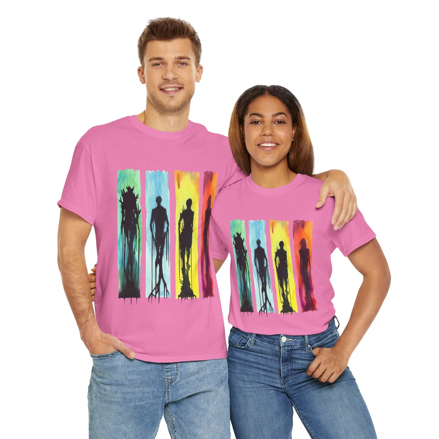 Watercolor Brushstroke Horror Monsters Unisex Heavy Cotton Tee Shirt - Zombie, Scary, Halloween, T-Shirt, Colorful, Geek, Nerd