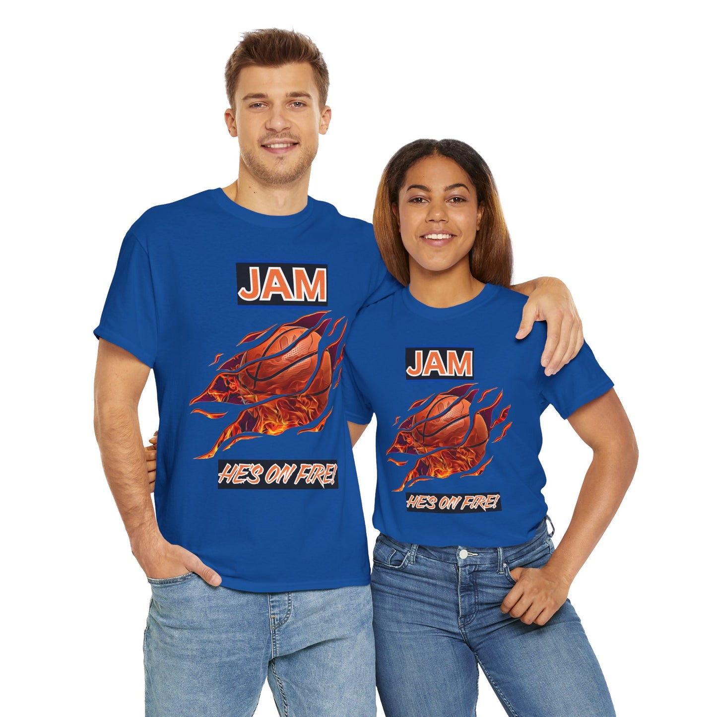 Jam 'He's On Fire' Retro Gaming Gamer Video Game Unisex Heavy Cotton Tee - Casual Wear, Sports T-Shirt, Gift for Basketball Fans, Summer Style, Hoops