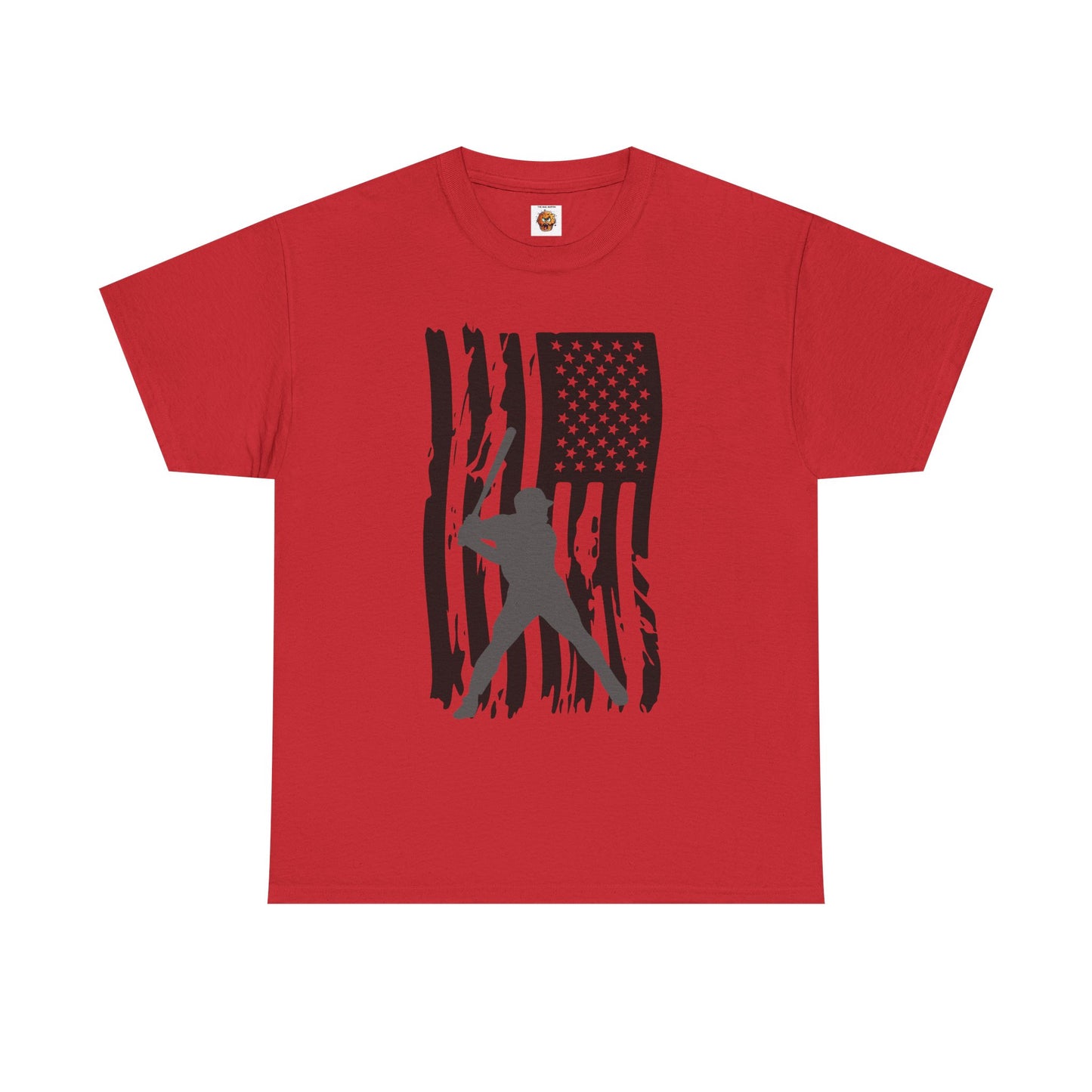 Patriotic Baseball Silhouette Unisex Heavy Cotton Tee | American Flag Graphic T-Shirt, Casual Wear, Independence Day, Gift for Baseball Fans, Batter Up