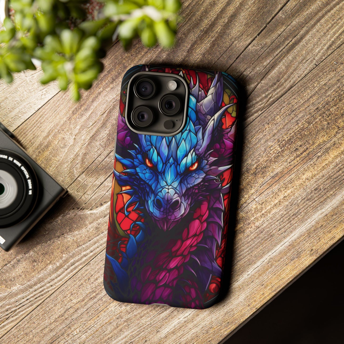 Colorful Blue Dragon Stained Glass Design Phone Case - Tough and Stylish Protection for Your Device, iPhone, Samsung, DND, Fantasy