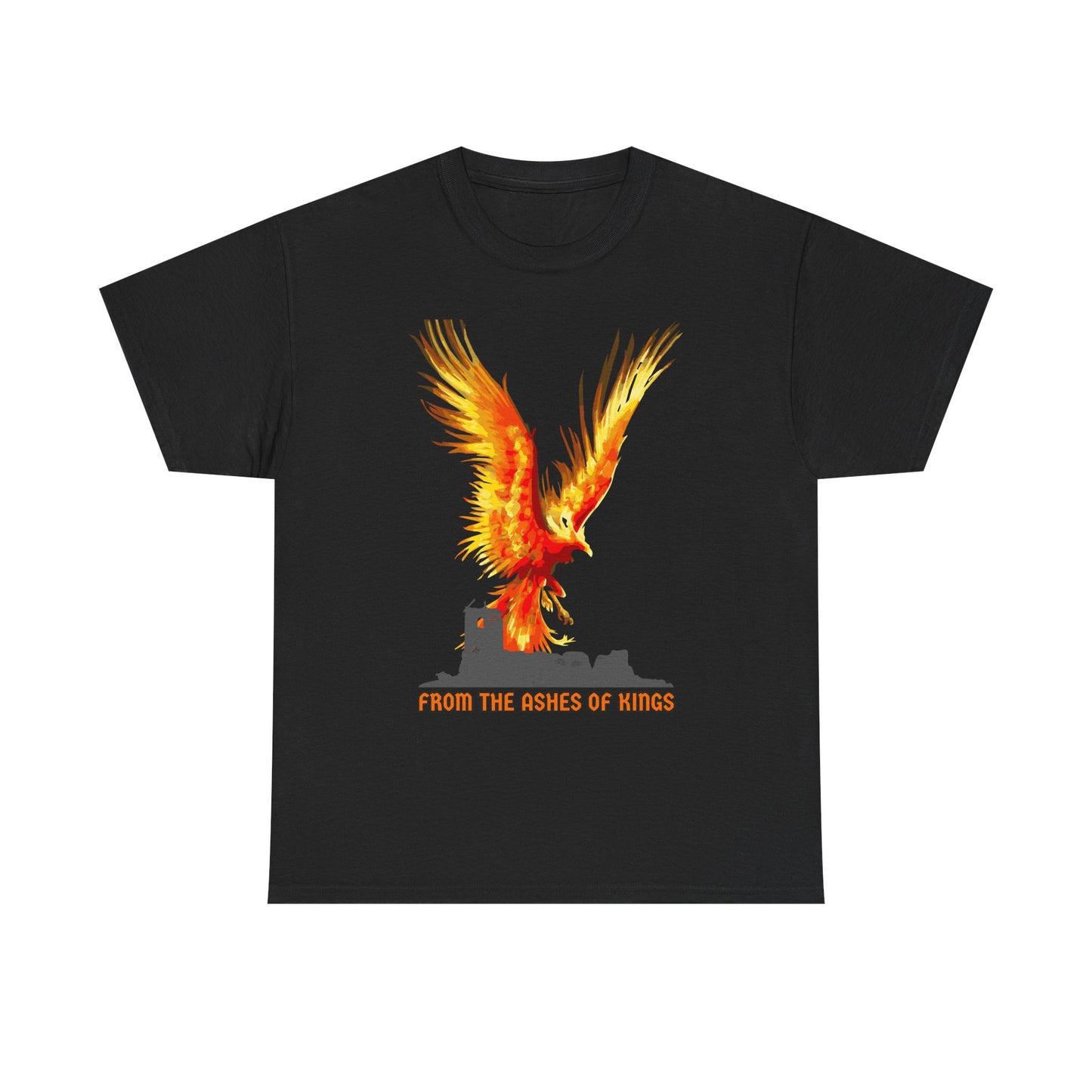 'From The Ashes Of Kings' Phoenix Rising Unisex Heavy Cotton Tee, Firebird Shirt, Unique Graphic Tee, Casual Wear, Gift for Friends, Festival Apparel, DND, RPG, TTRPG, Geek, Nerd