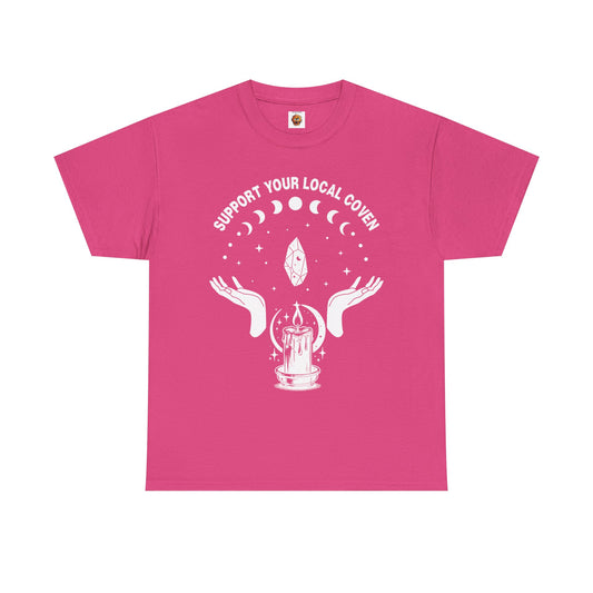Support Your Local Coven Unisex Heavy Cotton Tee Shirt T-Shirt - Perfect for Halloween Lovers, Witch, Withcraft, Magic, Halloween, Geek, Nerd