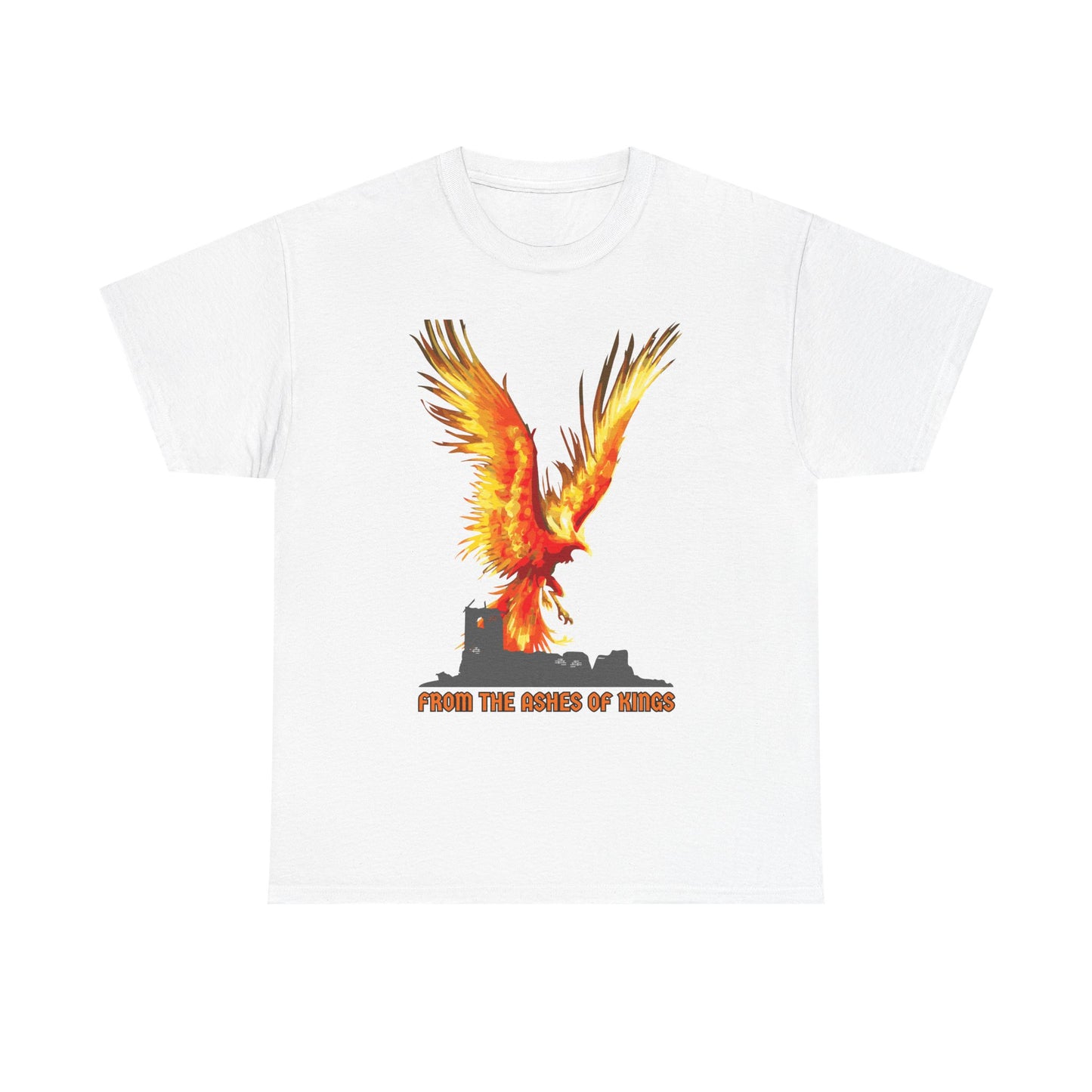 'From The Ashes Of Kings' Phoenix Rising Unisex Heavy Cotton Tee, Firebird Shirt, Unique Graphic Tee, Casual Wear, Gift for Friends, Festival Apparel, DND, RPG, TTRPG, Geek, Nerd