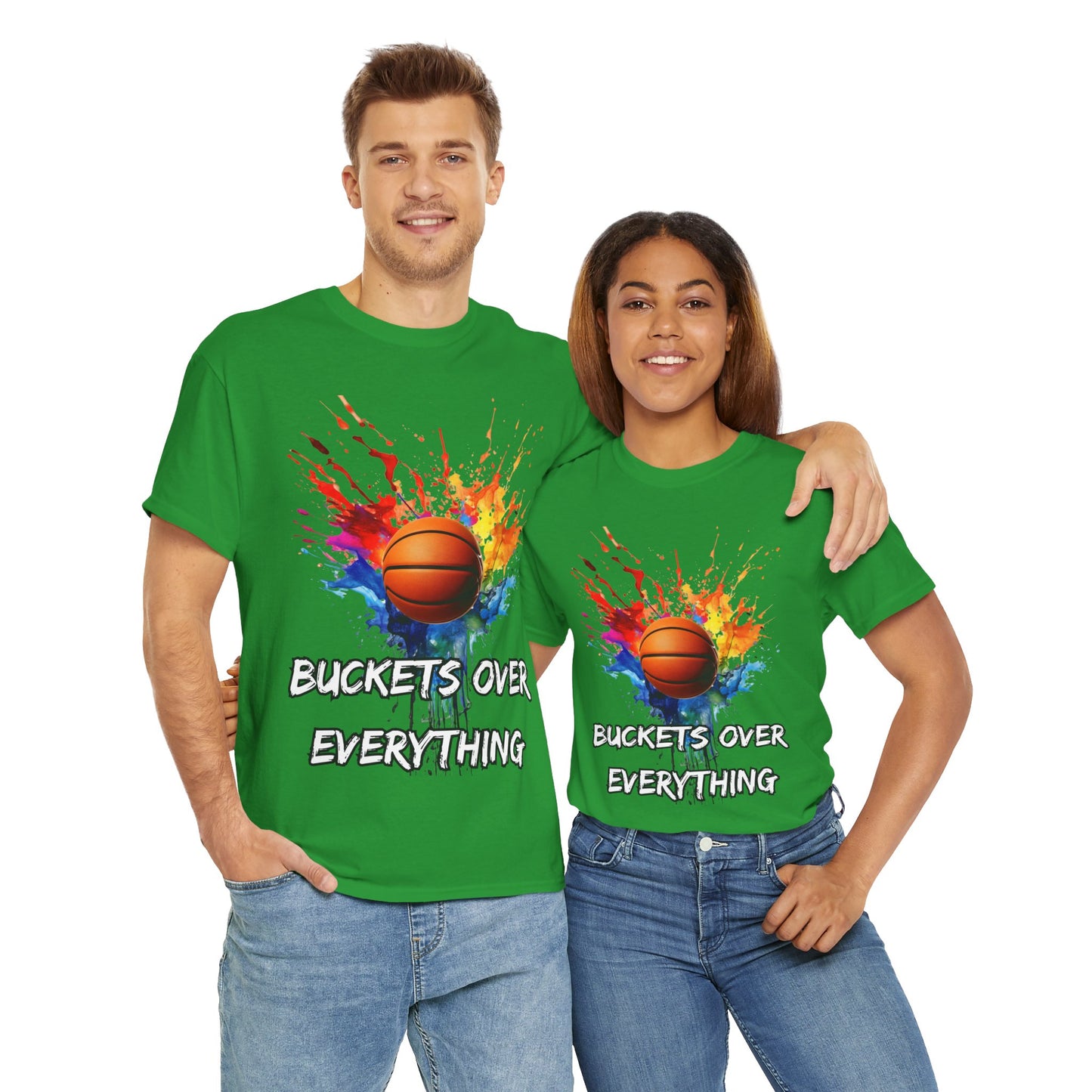 Colorful Basketball Tee - 'Buckets Over Everything' Unisex Heavy Cotton T-Shirt, Sports Enthusiast Gift, Game Day Apparel, Streetwear Style, Paint Splatter