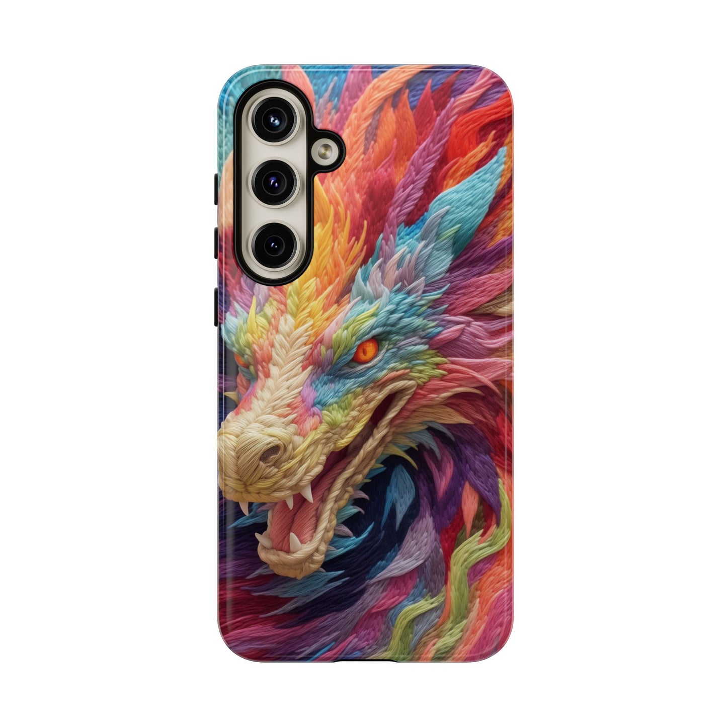 Vibrant 3D Embroidery Embroidered Rainbow Dragon Phone Case - Tough Protection for Fantasy Lovers, DND, RPG, TTRPG, Geek, Nerd