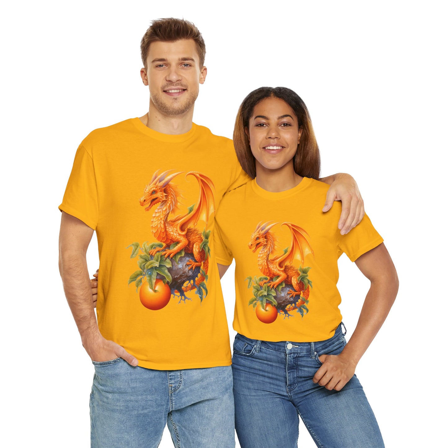 Vintage Orange Fruit Dragon Unisex Heavy Cotton Tee, Graphic T-Shirt, Gift for Dragon Lovers, Fantasy Apparel, Casual Wear, Fruit Of The Spirit, RPG, Geek, Nerd