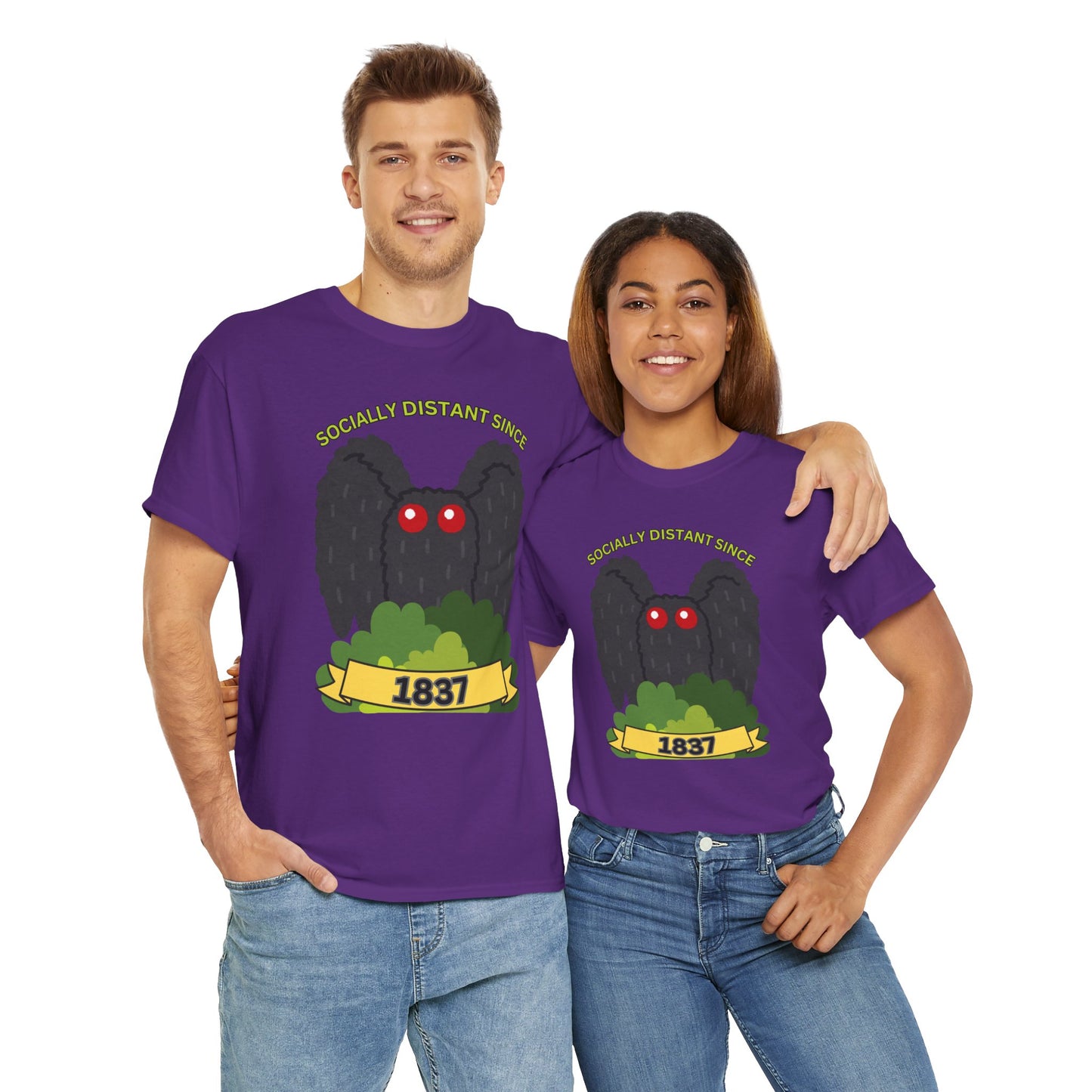 Mothman 'Socially Distant Since 1837' Unisex Tee, Funny Graphic Tee, Quirky T-Shirt, Casual Wear, Gift for Friends, Paranormal, Cryptid, Geek, Nerd, Scary, Creepy