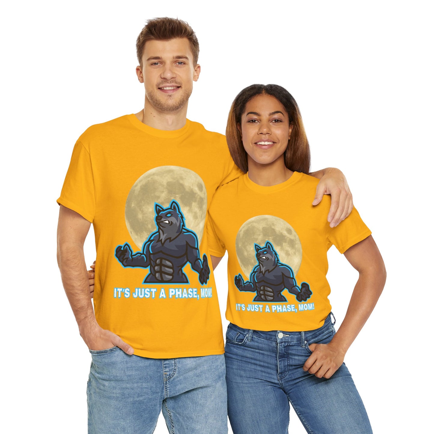 'It's Just A Phase, Mom!' Moon & Werewolf Graphic Tee Shirt T-Shirt – Perfect for Teenagers and Moms!  Funny, Horror, Scary, Gothic, Halloween, Geek, Nerd