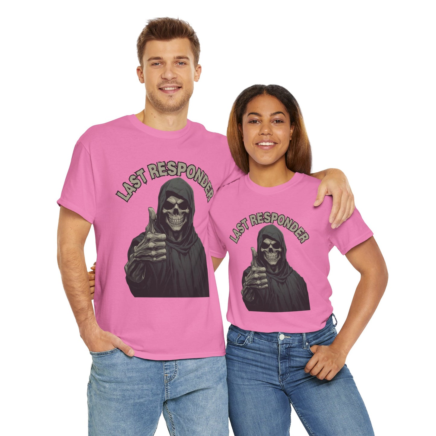 Last Responder Grim Reaper Death Unisex Heavy Cotton Tee Shirt - Horror, Scary, Creepy, Halloween, Dark Black Humor, Geek, Nerd