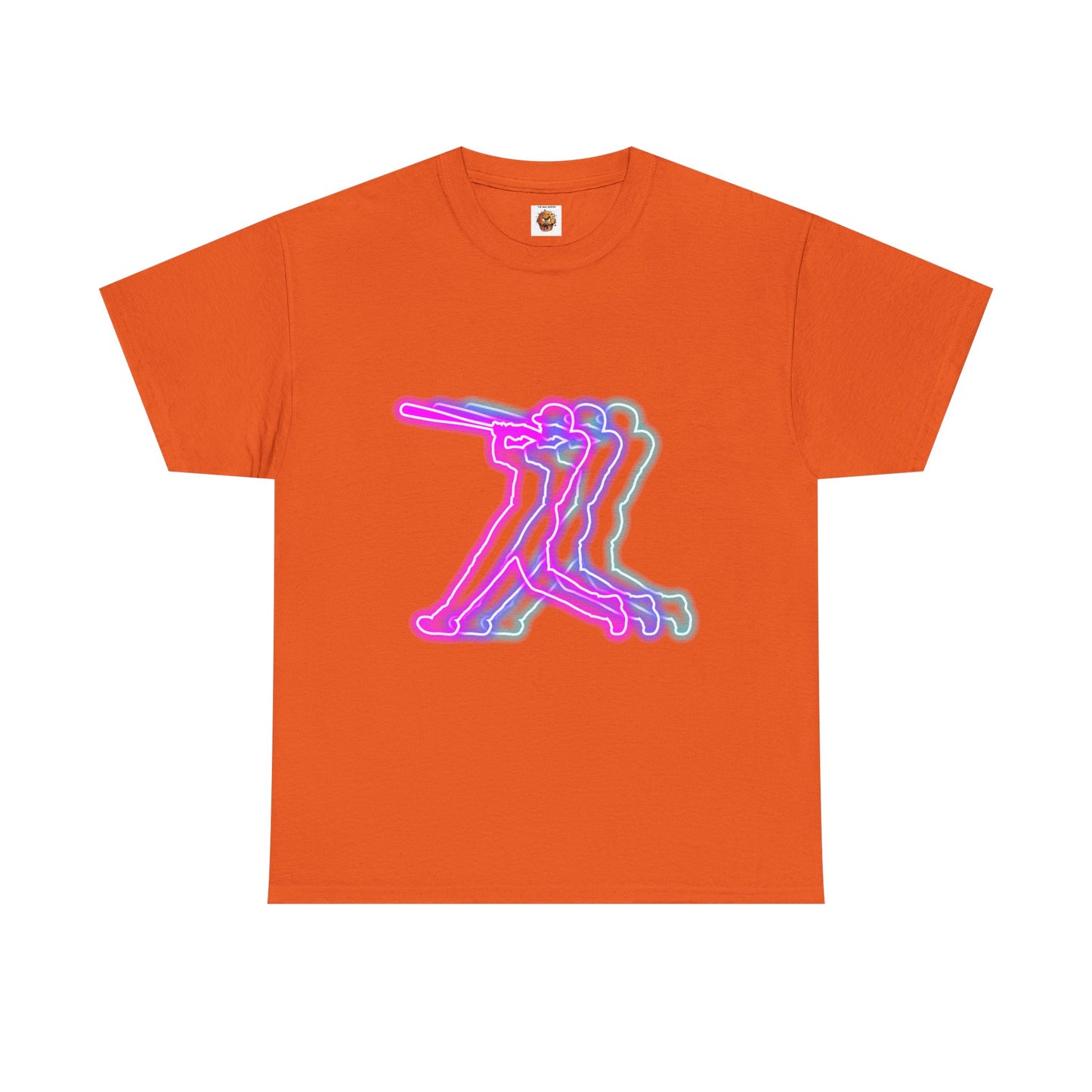 Neon Baseball Player Action Graphic Tee | Unisex Heavy Cotton Shirt, Retro Sports T-Shirt, Casual Wear, Street Style, Gift for Athletes, American, Batter Up