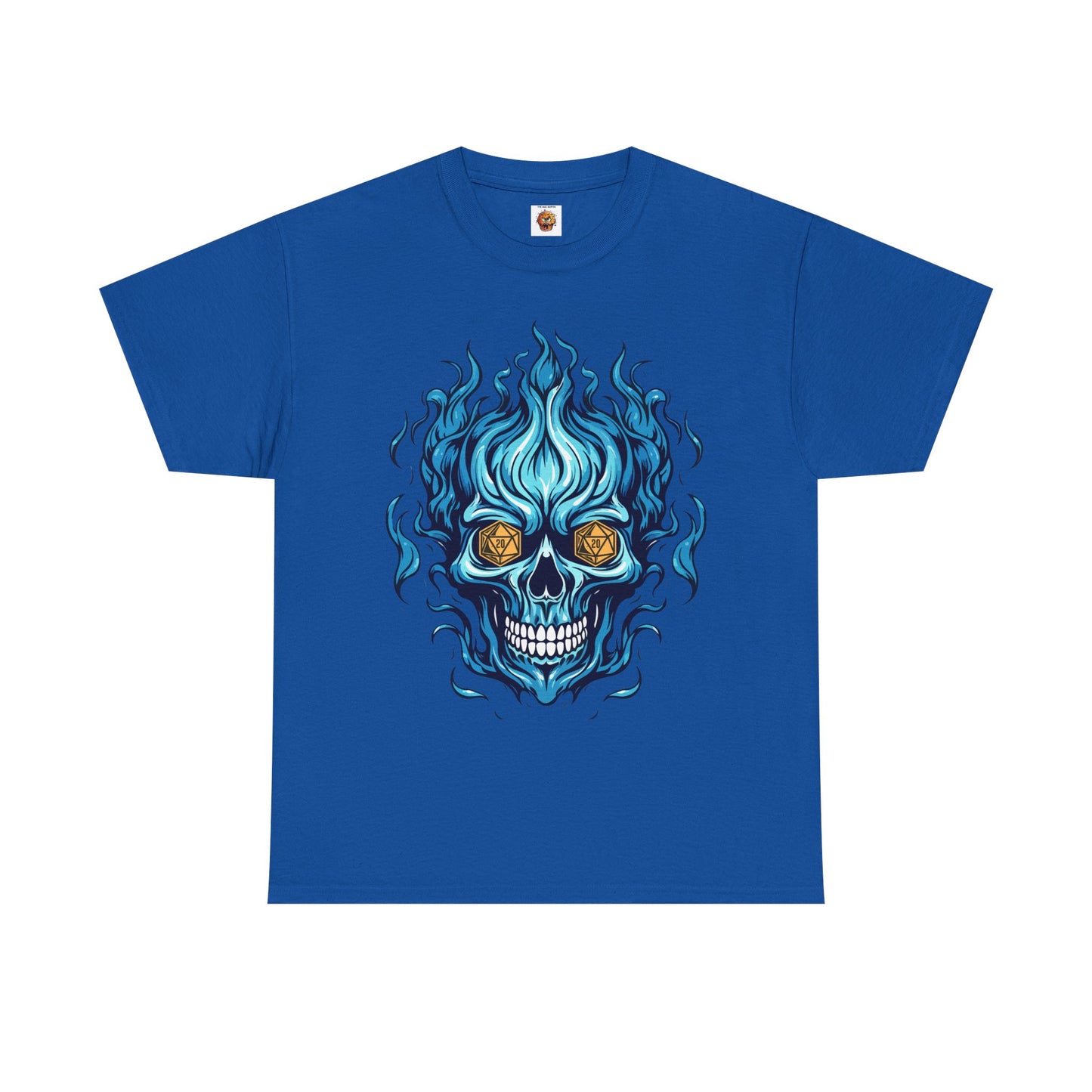 Flame Skull D20 Dungeons and Dragons DND Unisex Heavy Cotton Tee Shirt - RPG, TTRPG, Roleplaying, Geek, Nerd