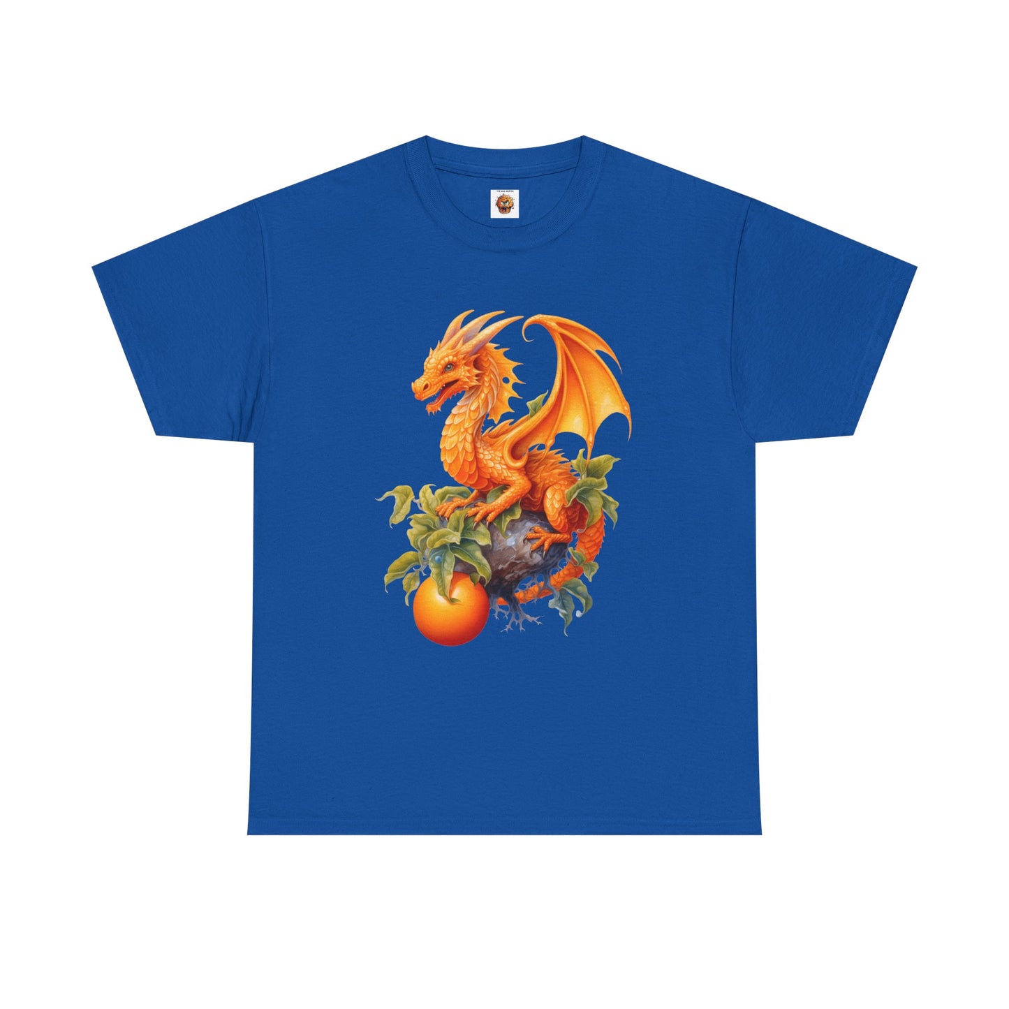 Vintage Orange Fruit Dragon Unisex Heavy Cotton Tee, Graphic T-Shirt, Gift for Dragon Lovers, Fantasy Apparel, Casual Wear, Fruit Of The Spirit, RPG, Geek, Nerd