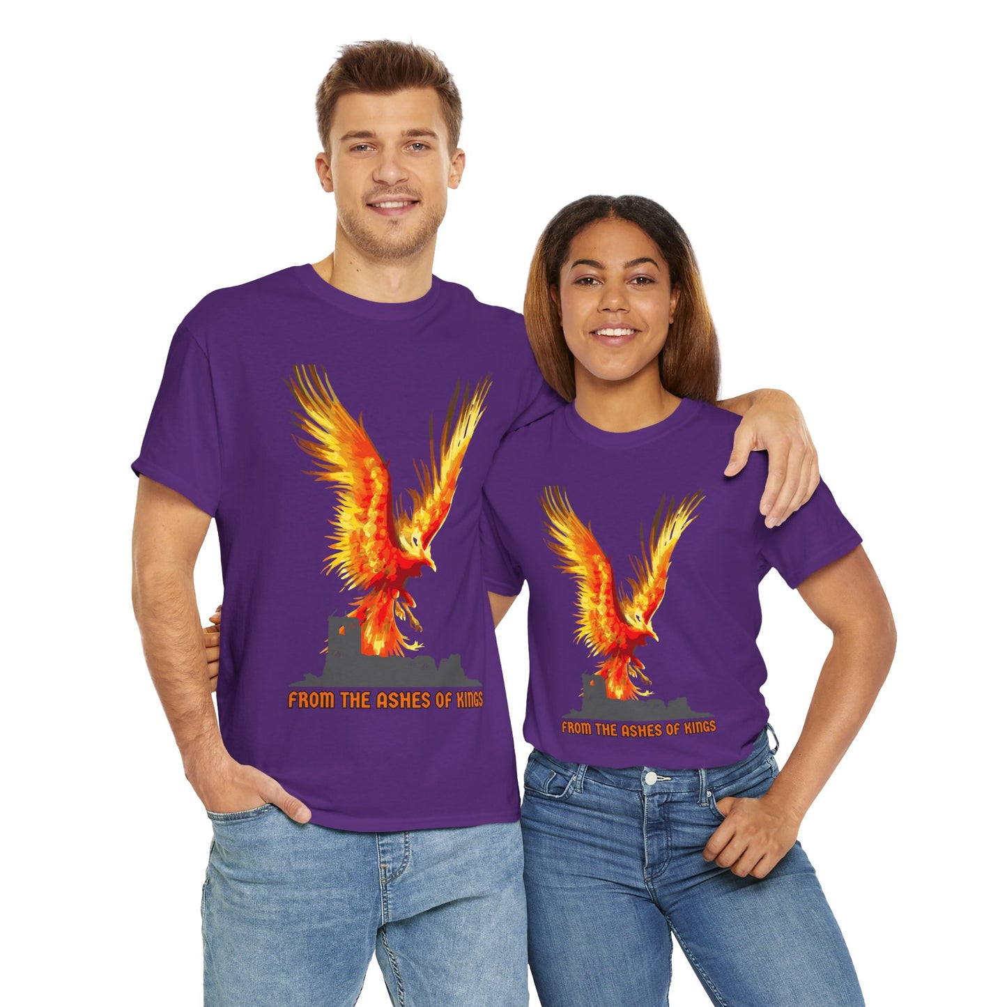 'From The Ashes Of Kings' Phoenix Rising Unisex Heavy Cotton Tee, Firebird Shirt, Unique Graphic Tee, Casual Wear, Gift for Friends, Festival Apparel, DND, RPG, TTRPG, Geek, Nerd