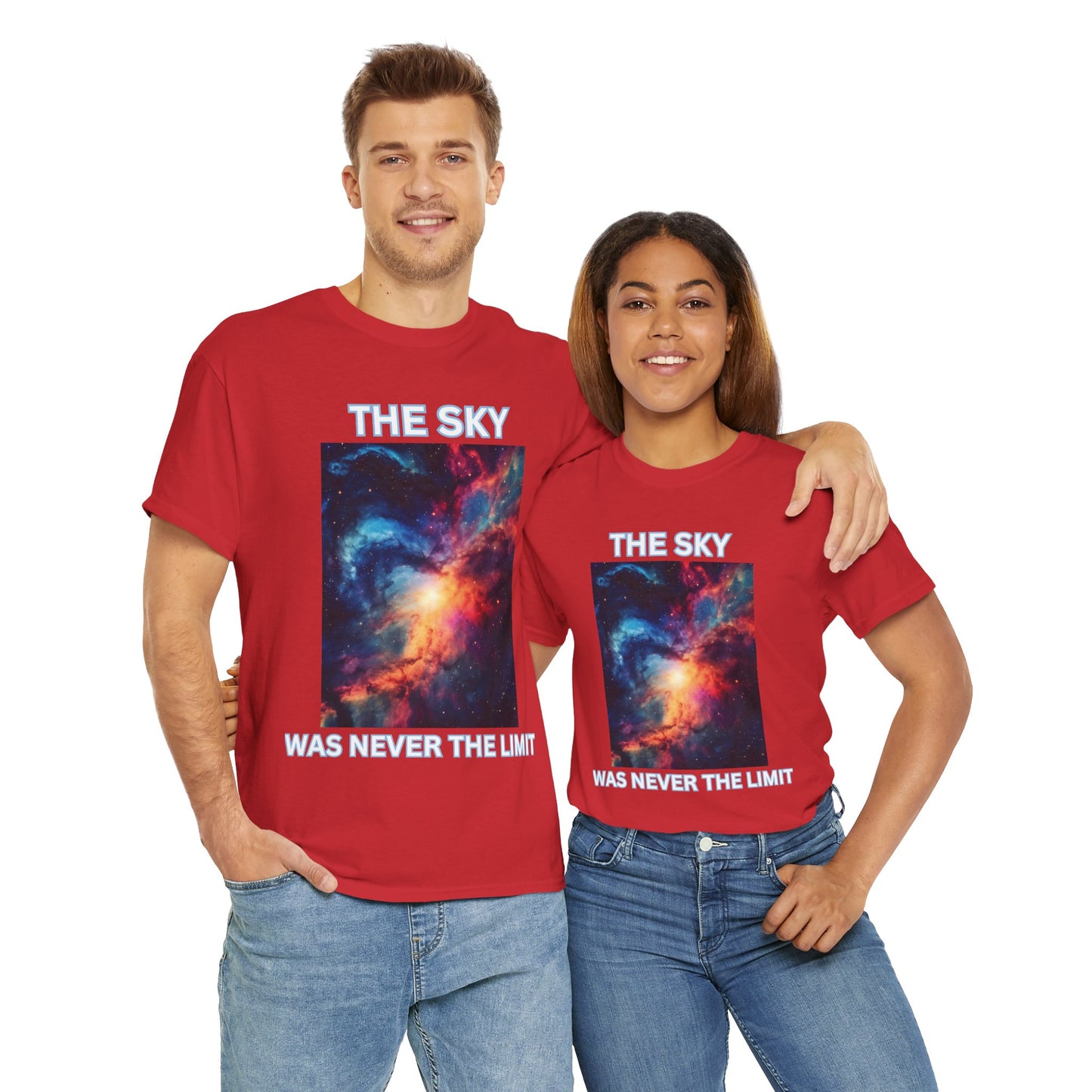 Unisex Heavy Cotton Tee Shirt - 'The Sky Was Never The Limit' Inspirational Galaxy Print, Geek, Nerd, Space