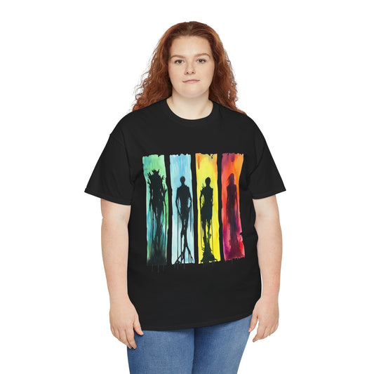 Watercolor Brushstroke Horror Monsters Unisex Heavy Cotton Tee Shirt - Zombie, Scary, Halloween, T-Shirt, Colorful, Geek, Nerd
