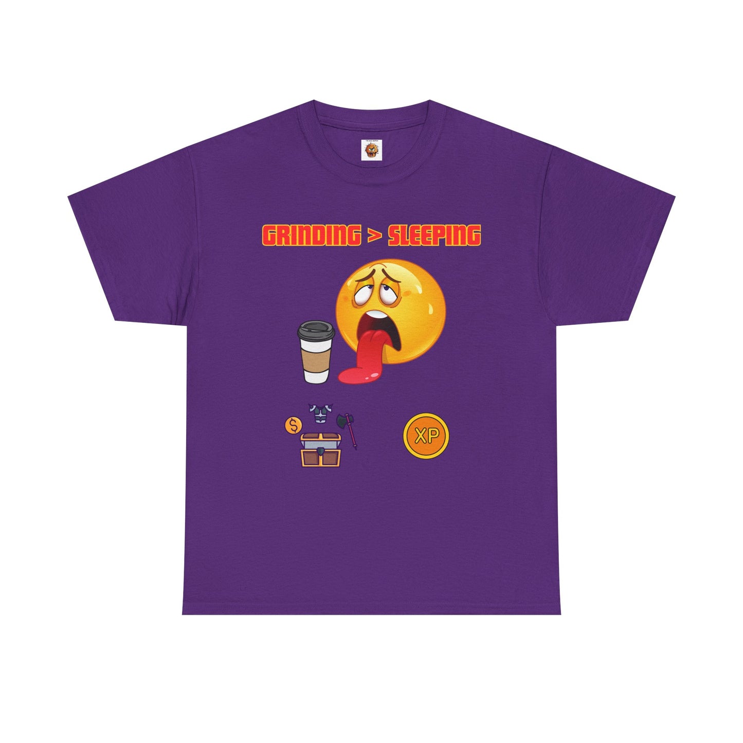 Grinding > Sleeping Unisex Heavy Cotton Tee - Funny Graphic T-Shirt for Gamers and Coffee Lovers, Gaming, Video Game, Geek, Nerd, RPG