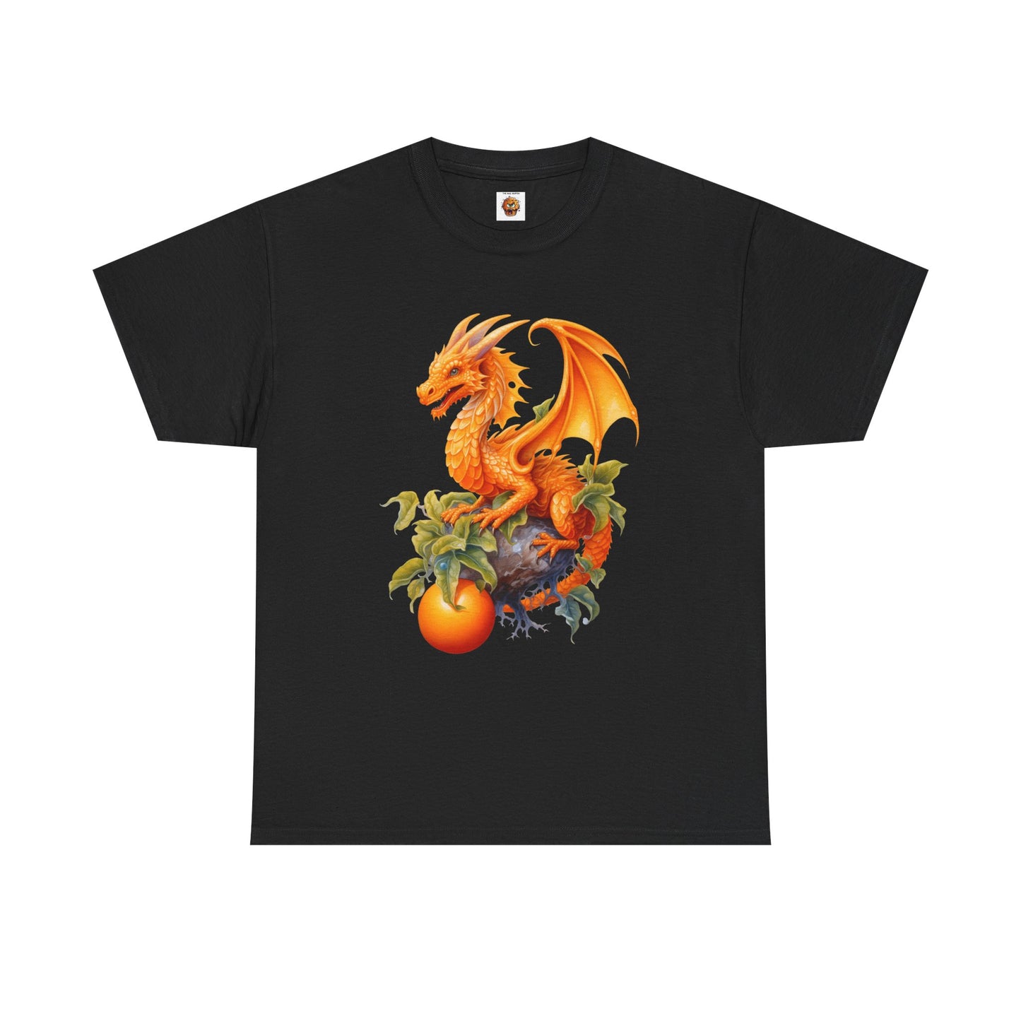 Vintage Orange Fruit Dragon Unisex Heavy Cotton Tee, Graphic T-Shirt, Gift for Dragon Lovers, Fantasy Apparel, Casual Wear, Fruit Of The Spirit, RPG, Geek, Nerd