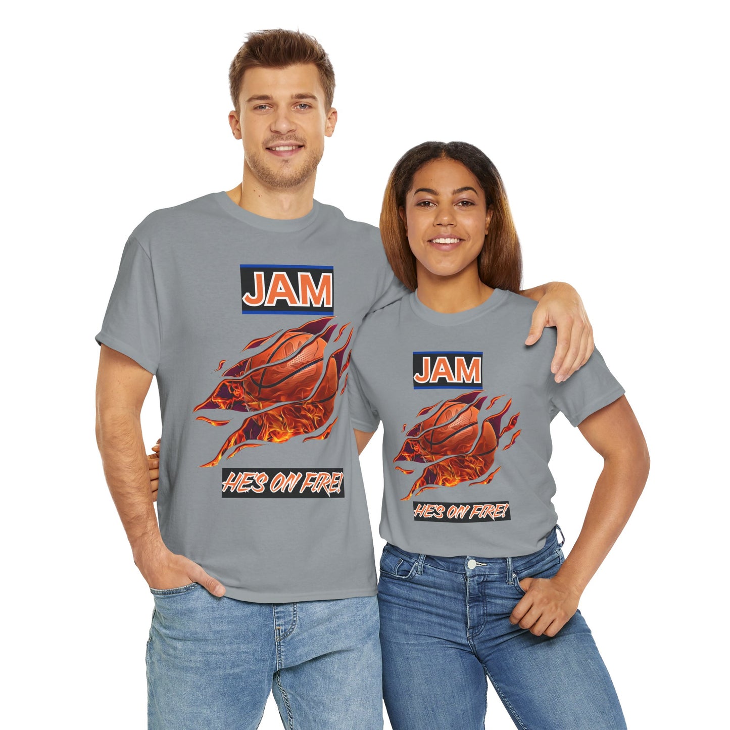 Jam 'He's On Fire' Retro Gaming Gamer Video Game Unisex Heavy Cotton Tee - Casual Wear, Sports T-Shirt, Gift for Basketball Fans, Summer Style, Hoops