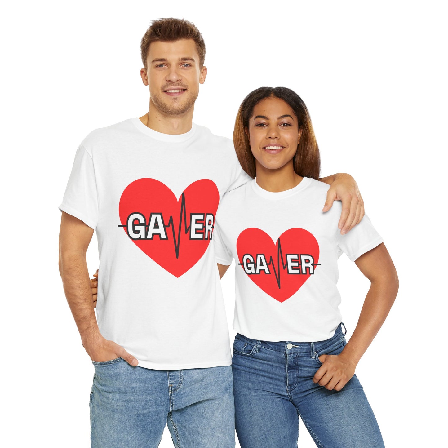 Gamer Heartbeat Lifeline Unisex Heavy Cotton Tee Shirt - Perfect for Gaming Lovers, Video Game, Geek, Nerd, Cardiogram