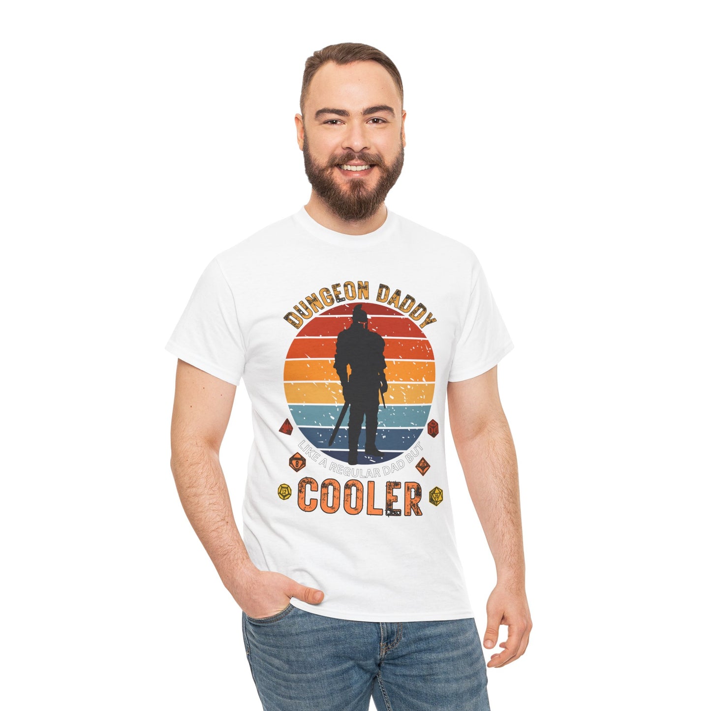 Dungeon Daddy Dungeons and Dragons DND Unisex Heavy Cotton Tee Shirt T-Shirt - Perfect for Dads, RPG, TTRPG, Roleplaying, Geek, Nerd