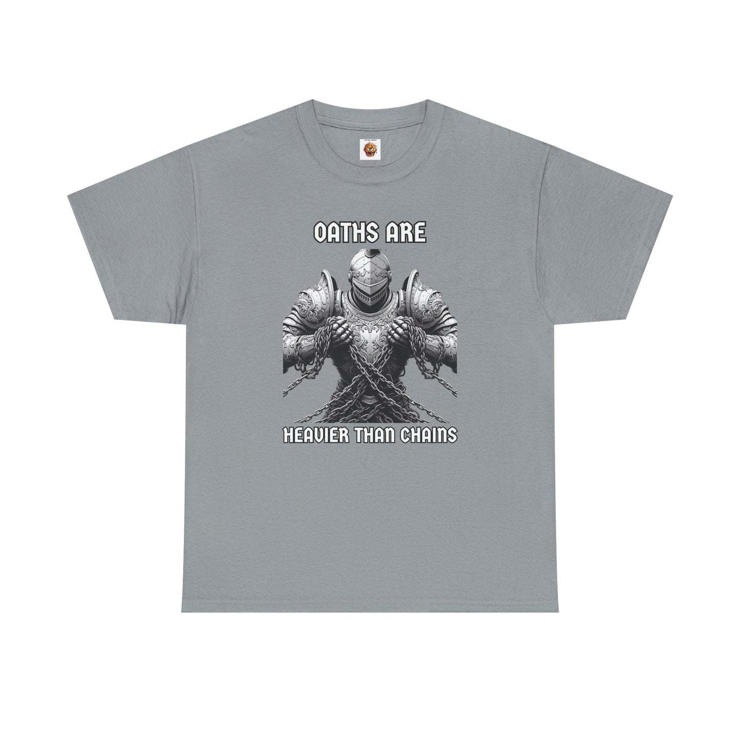 Epic Knight 'Oaths Are Heavier Than Chains' Unisex Heavy Cotton Tee | Casual Wear, Fantasy Lover T-Shirt, Gift for Gamers, Statement Shirt, DND, RPG, TTRPG, Geek, Nerd