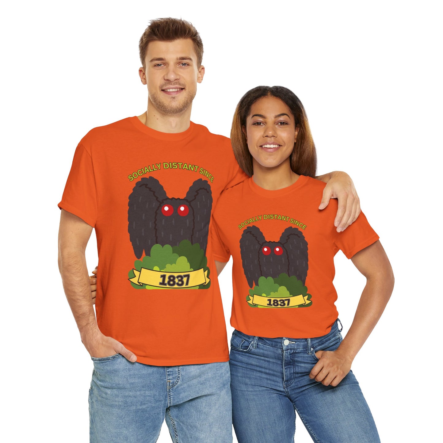 Mothman 'Socially Distant Since 1837' Unisex Tee, Funny Graphic Tee, Quirky T-Shirt, Casual Wear, Gift for Friends, Paranormal, Cryptid, Geek, Nerd, Scary, Creepy