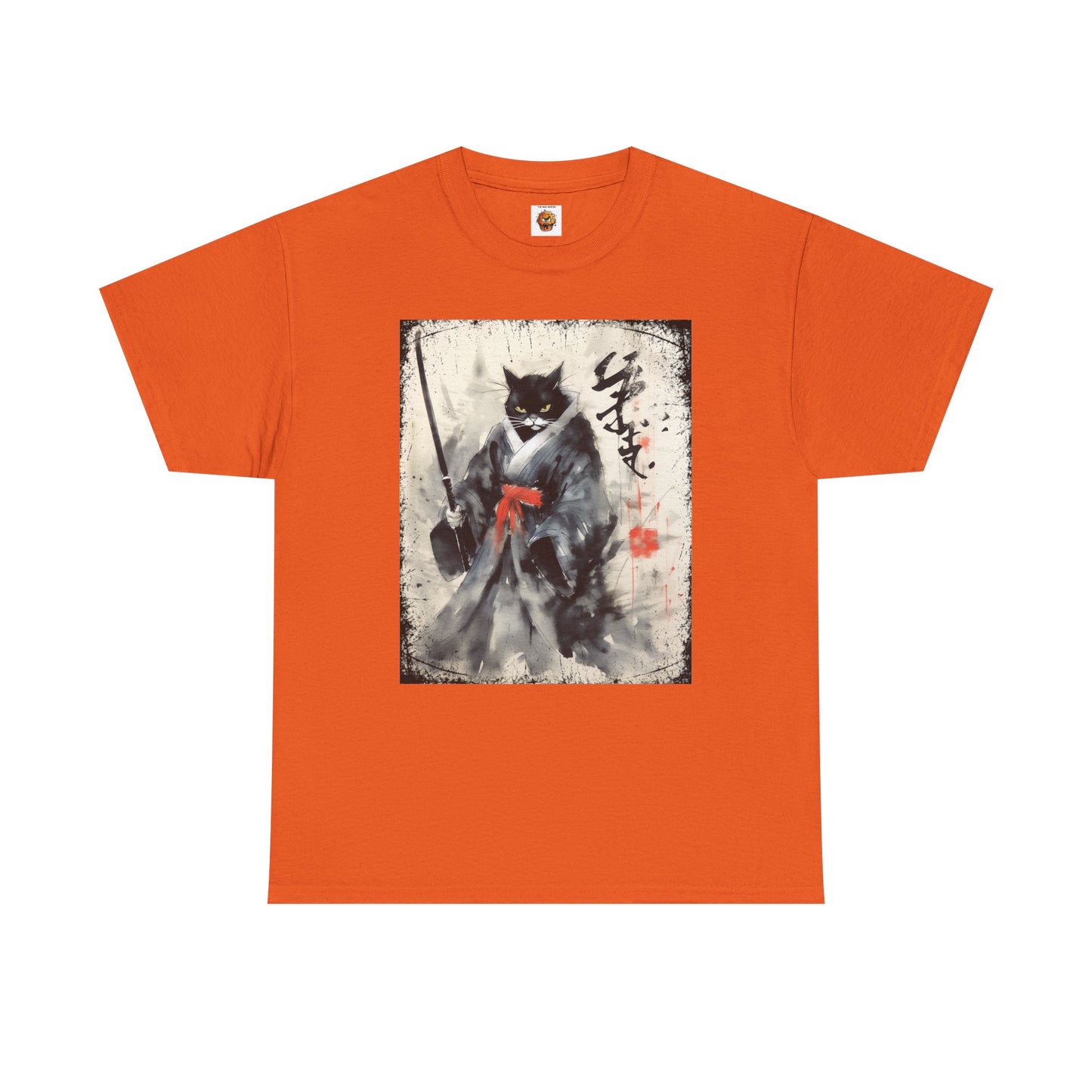 Samurai Cat Vintage Ukiyo-e Warrior Art Unisex Heavy Cotton Tee - Artistic Vintage Design, Japanese Ink Painting, Anime, Weeb, Otaku, Geek, Nerd