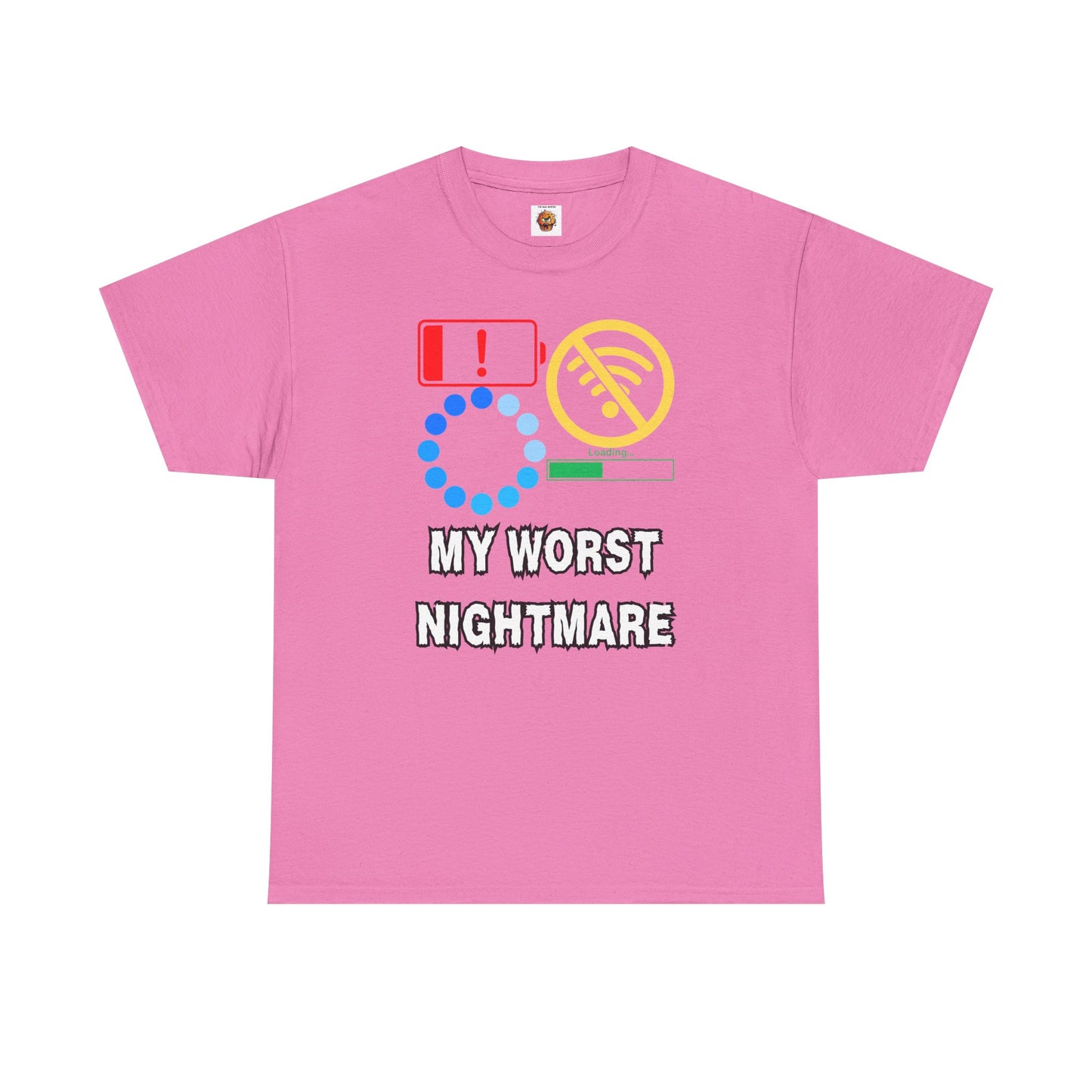 My Worst Nightmare Unisex Heavy Cotton Tee - Funny Graphic T-Shirt for Tech Lovers, Low Battery, No WiFi, Buffering, Loading, PC, Gamer, Gaming, Video Game, Geek, Nerd