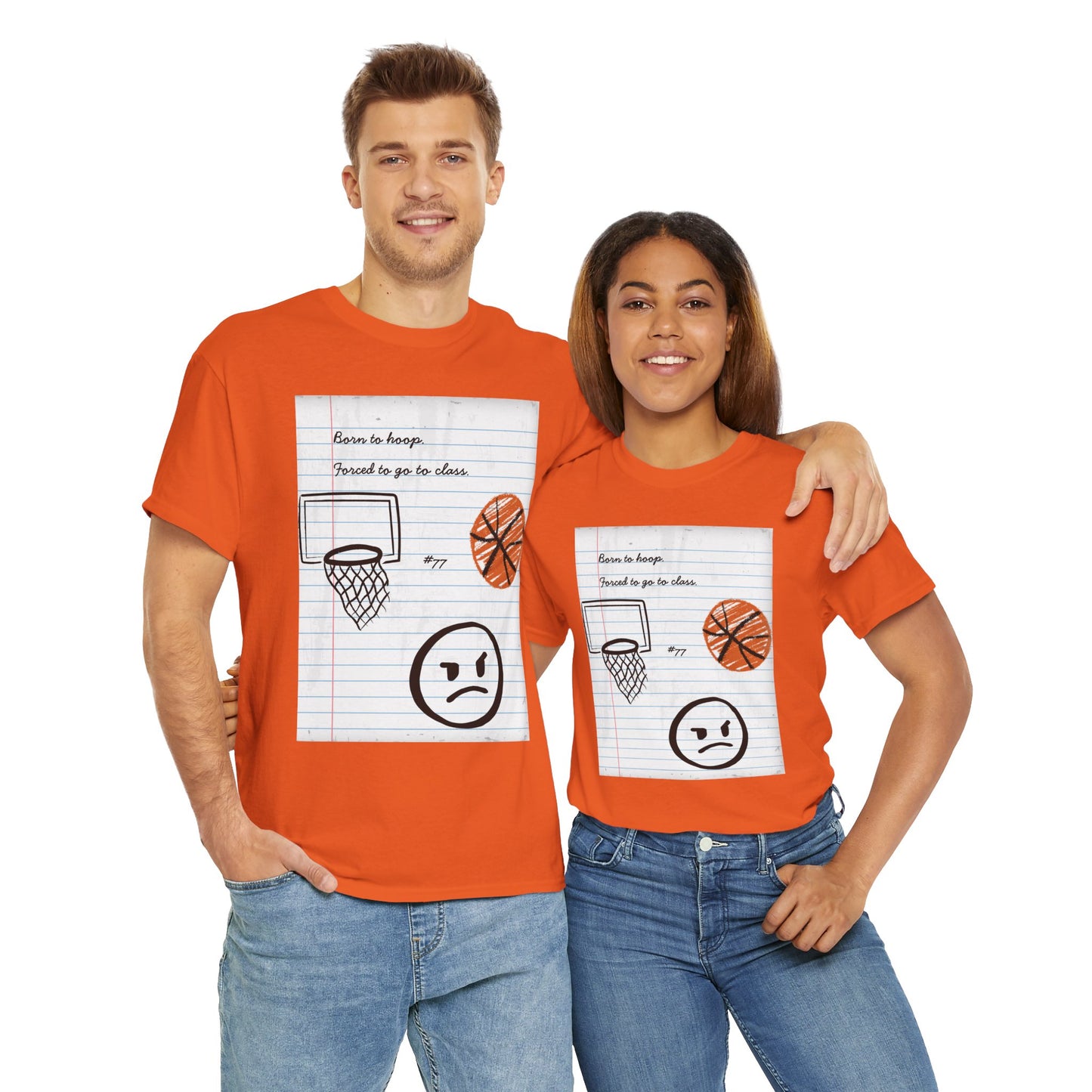 'Born To Hoop. Forced To Go To Class' Basketball-Inspired Unisex Heavy Cotton Tee, Streetwear, Gift for Athletes, Sports Fan Shirt, Casual Wear, Everyday Style