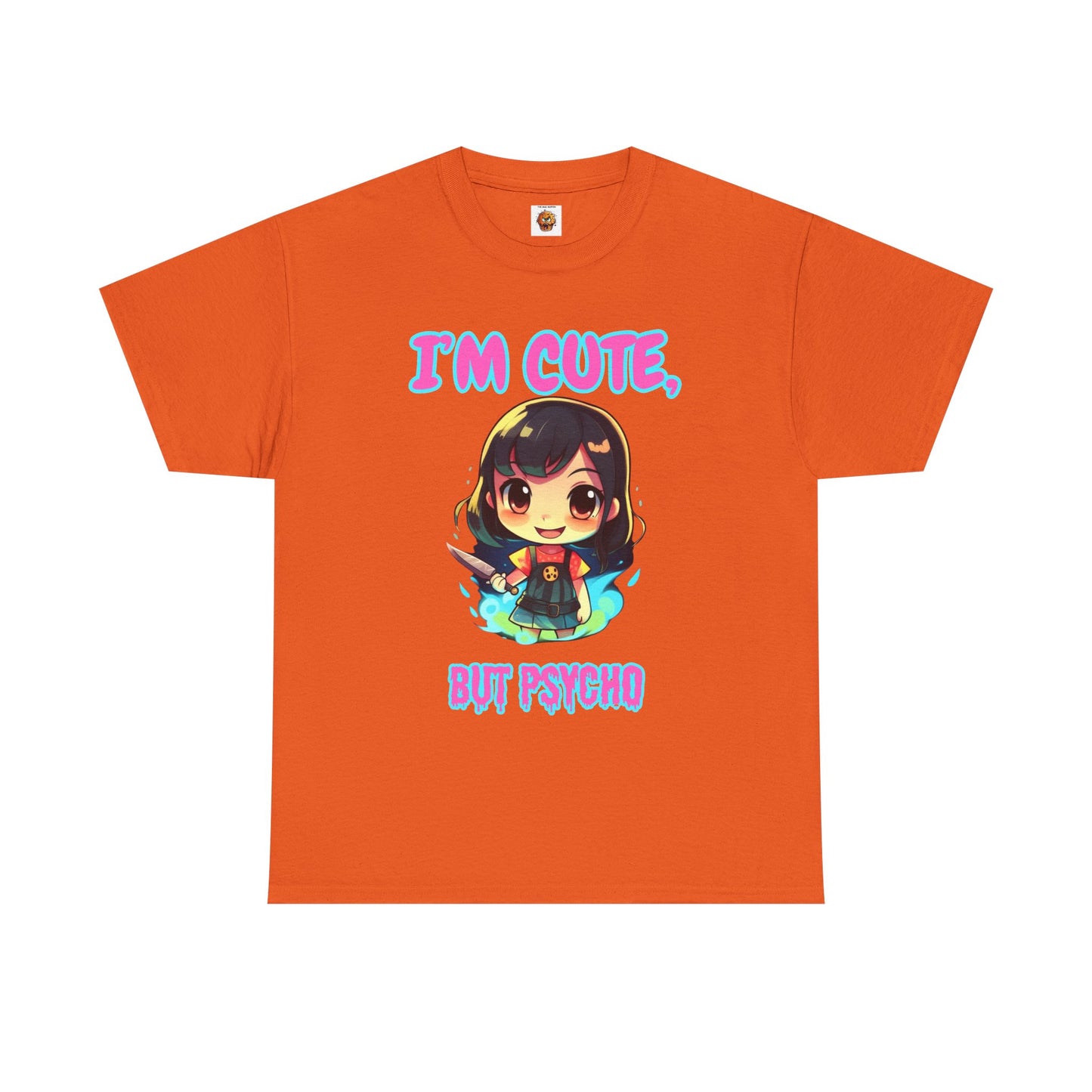 Cute But Psycho Unisex Heavy Cotton Tee Shirt - Trendy Graphic T-Shirt for Casual Wear, Scary Horror, Cute Kawaii Chibi Girl, Weeb, Otaku, Geek, Nerd
