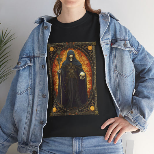 Gothic Reaper La Mort Death Tarot Card Unisex Heavy Cotton Tee Shirt- Dark Fantasy Art T-Shirt, Horror, Scary, Gothic, Halloween, Geek, Nerd