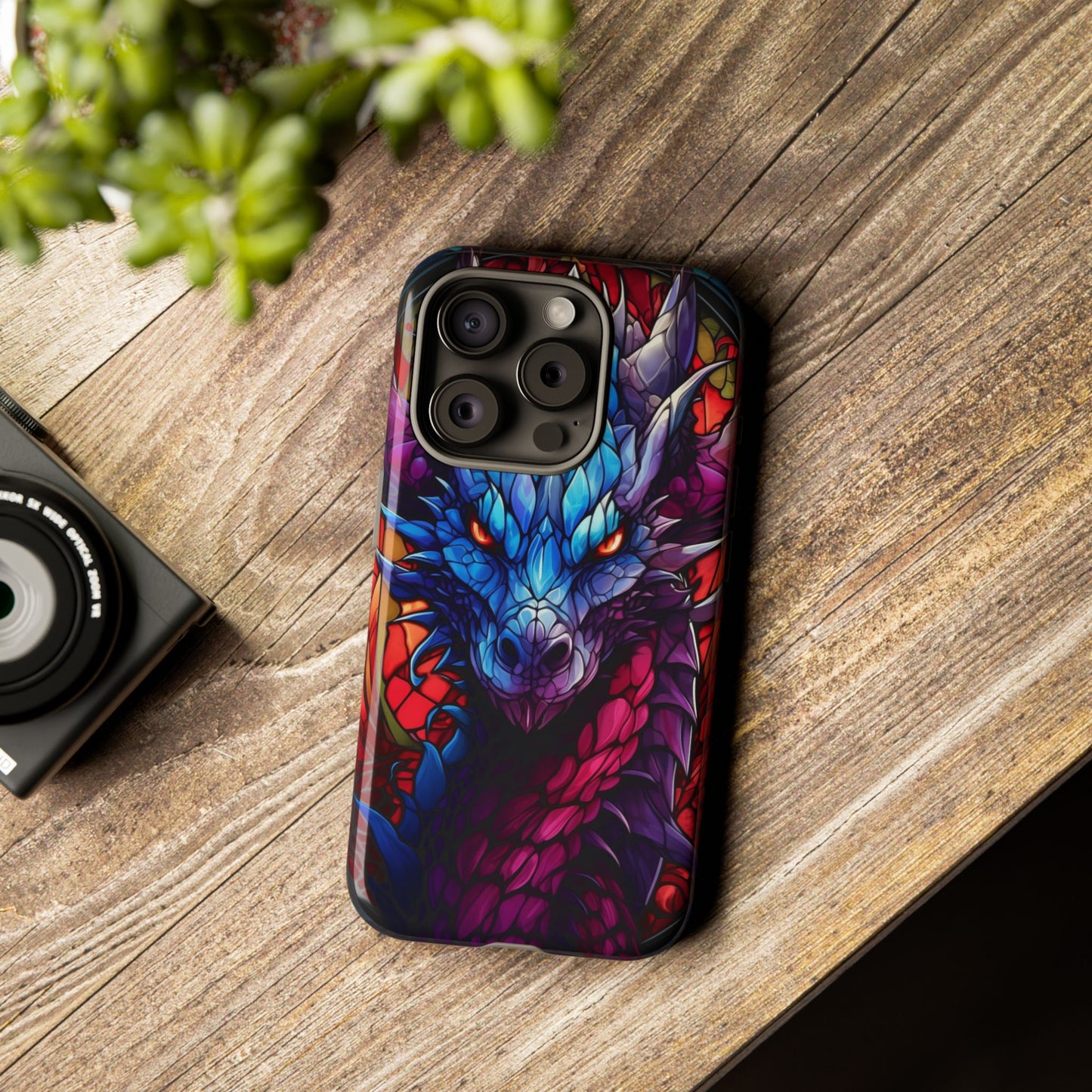 Colorful Blue Dragon Stained Glass Design Phone Case - Tough and Stylish Protection for Your Device, iPhone, Samsung, DND, Fantasy