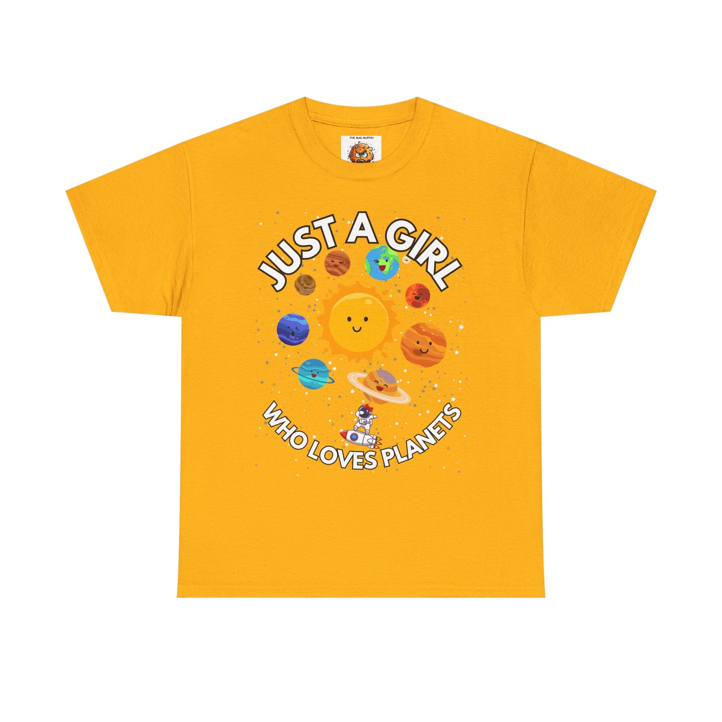 'Just a Girl Who Loves Planets' Unisex Heavy Cotton Tee Shirt - Fun Space Theme for Adult Kids Unisex Heavy Cotton Tee Shirt - Space, Astronaut, Sci-Fi, Geek, Nerd
