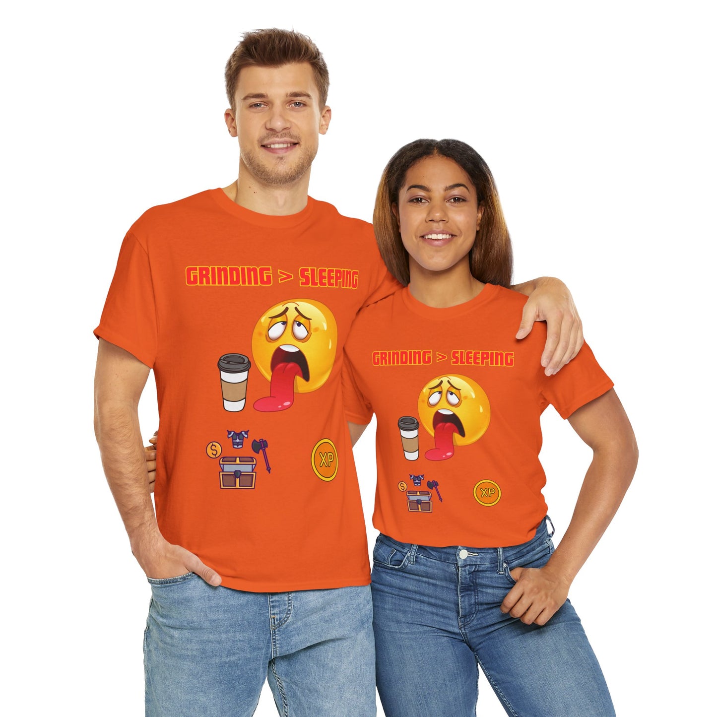 Grinding > Sleeping Unisex Heavy Cotton Tee - Funny Graphic T-Shirt for Gamers and Coffee Lovers, Gaming, Video Game, Geek, Nerd, RPG
