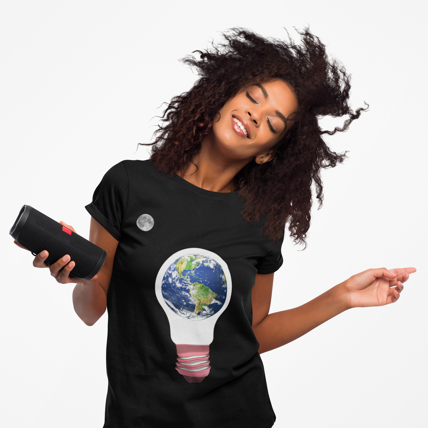 Earth Lightbulb Unisex Heavy Cotton Tee Shirt - Fun Graphic T-Shirt for Science Lovers, Moon, Sci-Fi, Geek, Nerd