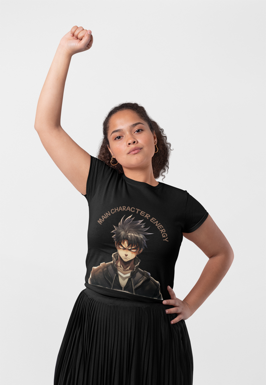 Unisex Heavy Cotton Tee Shirt - Main Character Energy Graphic T-Shirt for Shonen Anime Fans, Dramatic, Intense, Geek, Nerd