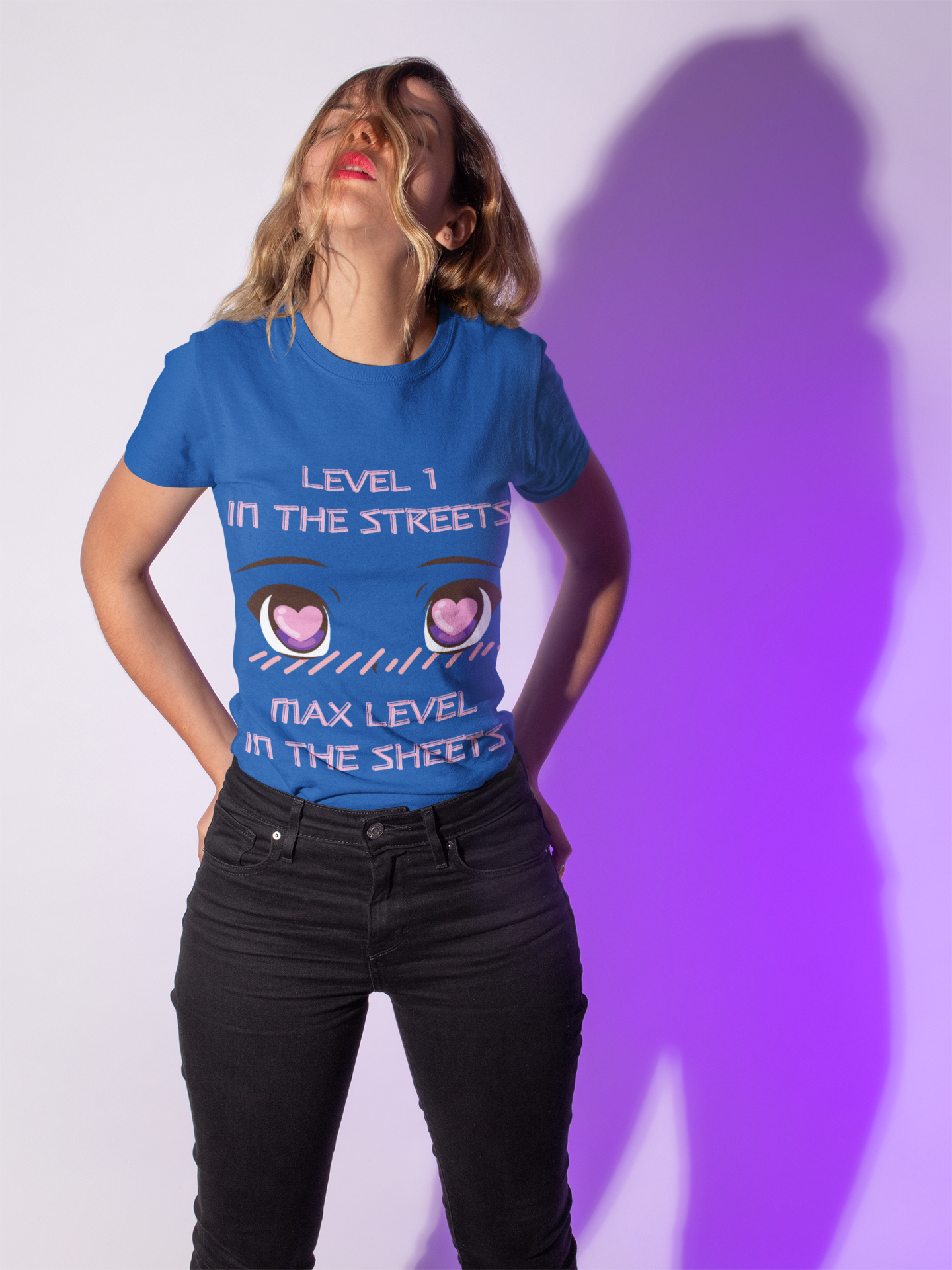 Funny Unisex Heavy Cotton Tee Shirt - 'Level 1 in the Streets, Max Level in the Sheets' Anime T-Shirt, Innuendo, Blushing, Kawaii, Cute, Geek, Nerd