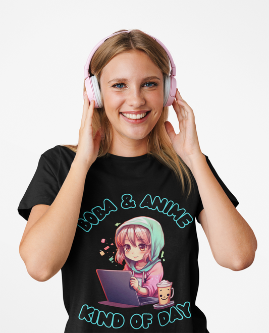 Cute Kawaii Chibi Girl Boba & Anime Unisex Heavy Cotton Tee Shirt T-Shirt - Perfect for Relaxing Days, Weeb, Otaku, Geek, Nerd