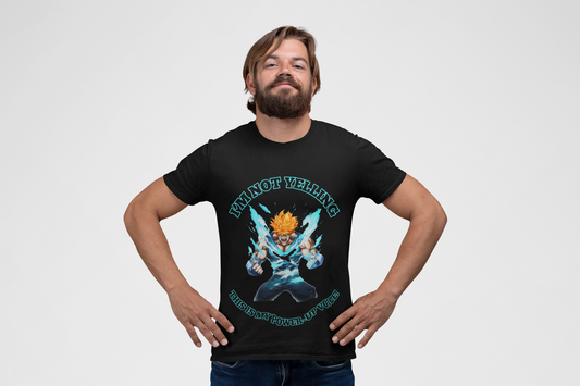Shonen Anime Power-Up Voice Graphic Tee Shirt - Unisex Heavy Cotton T-Shirt, Weeb, Otaku, Geek, Nerd