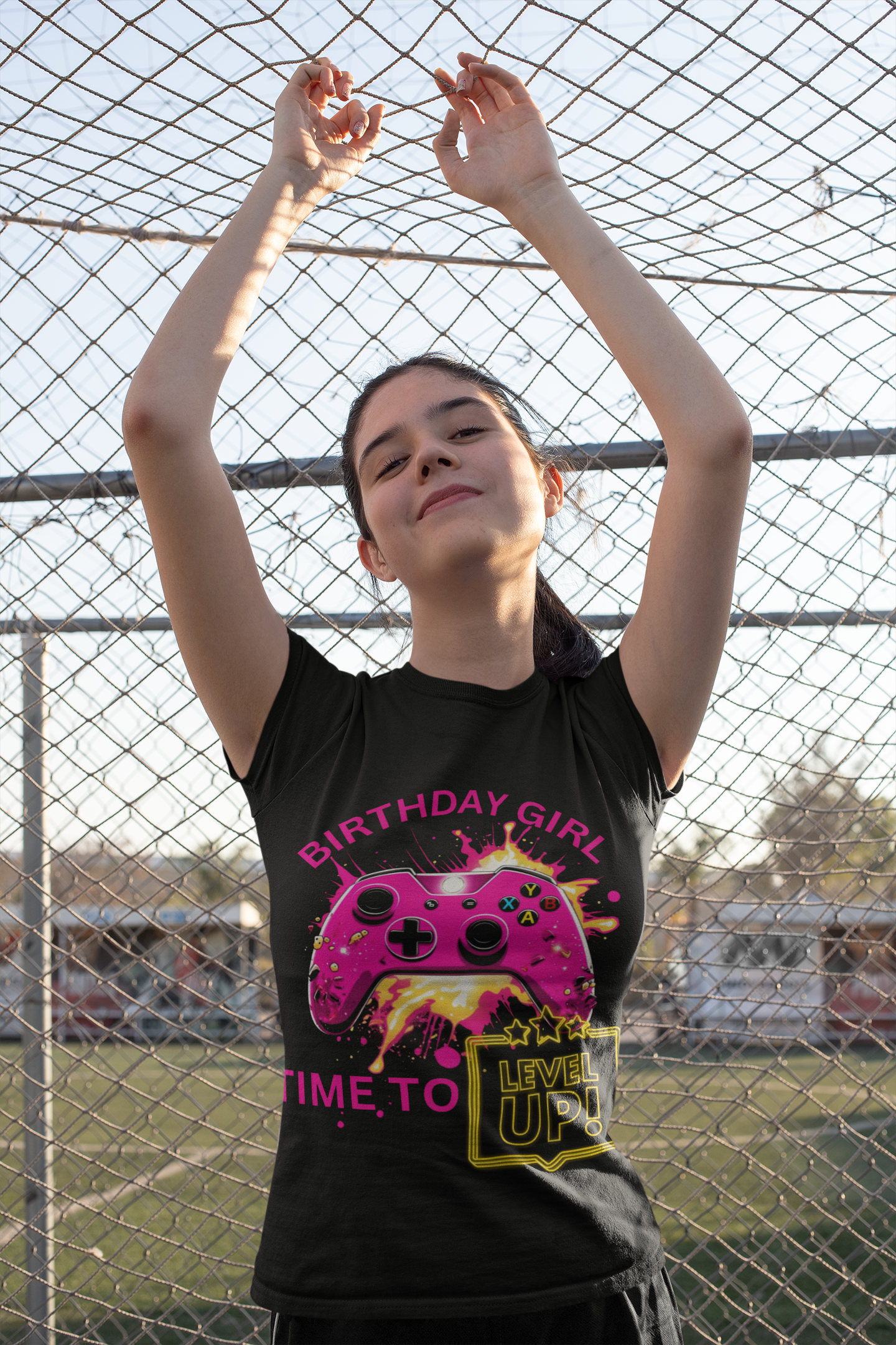 Happy Birthday Girl Gaming Tee Shirt T-Shirt - Time to Level Up, Gamer, Gaming, Video Games, Great For Gamer Girls, Women, Ladies, Geek, Nerd