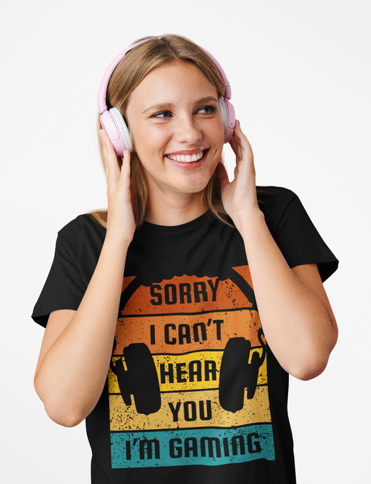 'Sorry I Can't Hear You I'm Gaming' Unisex Heavy Cotton Tee Shirt T-Shirt - Great Gift for Gamers, Video Games, Gaming, Headphones, Earphones, Geek, Nerd