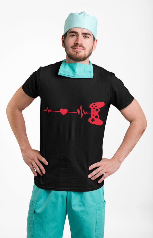 Gamer Heartbeat Import Video Game Controller Unisex Heavy Cotton Tee Shirt T-Shirt  - Perfect for Gaming Enthusiasts, Geek, Nerd